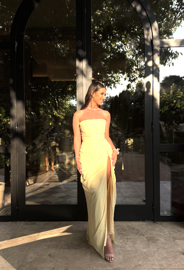Olivette Yellow Strapless Corset Elegant Maxi Dress