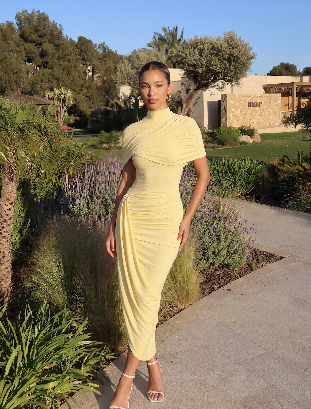 Naomi Draped Bodycon Backless Elegant Midi Dress