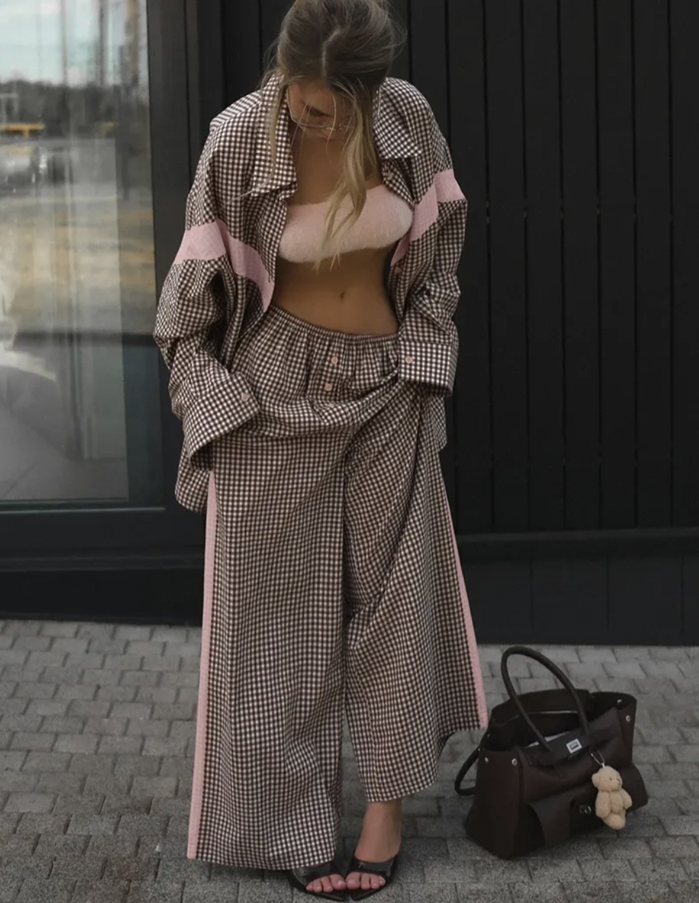 Cillie Brown Plaid Two Piece Set