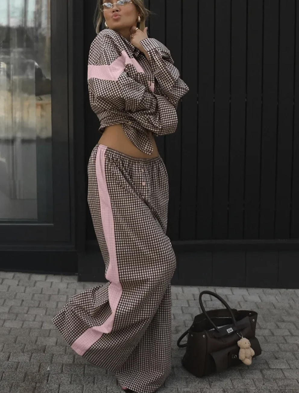 Cillie Brown Plaid Two Piece Set