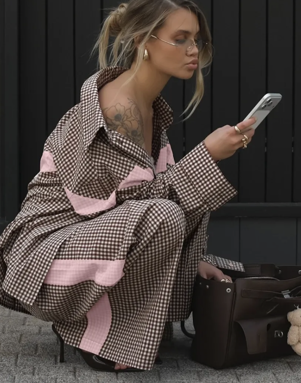 Cillie Brown Plaid Two Piece Set
