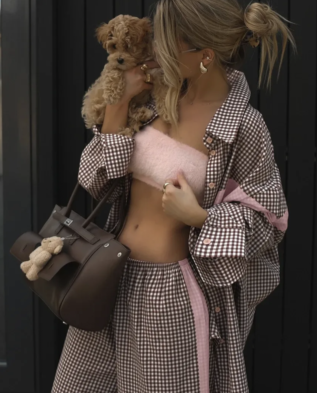 Cillie Brown Plaid Two Piece Set