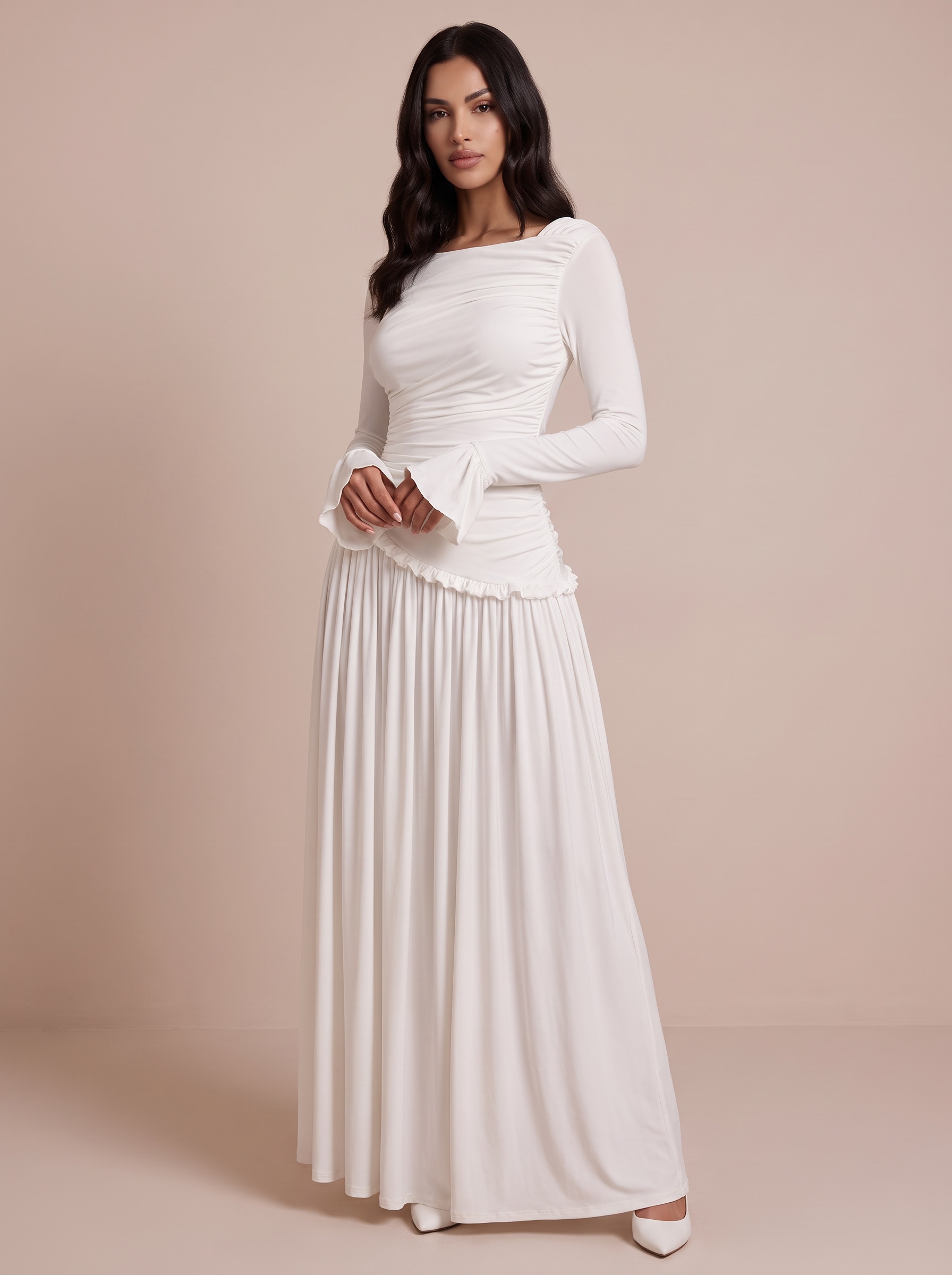 CM.YAYA Women Full Sleeve O-neck Elegant Long Dress Edible Tree Fungus Sweet Holiday Beach Evening Sexy Party Dresses Vestidos