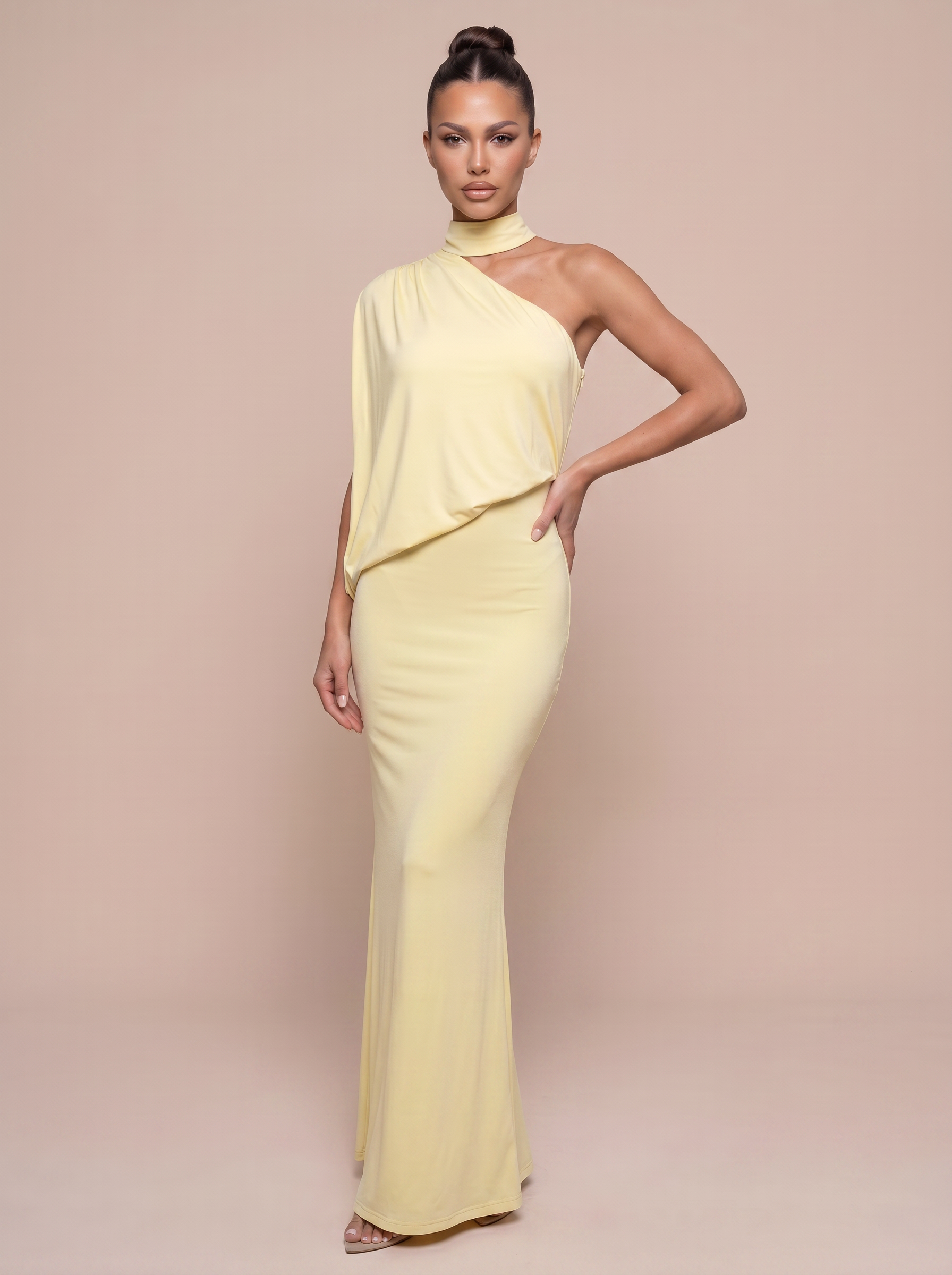 Elsie Yellow Asymmetrical One Shoulder Maxi Dress