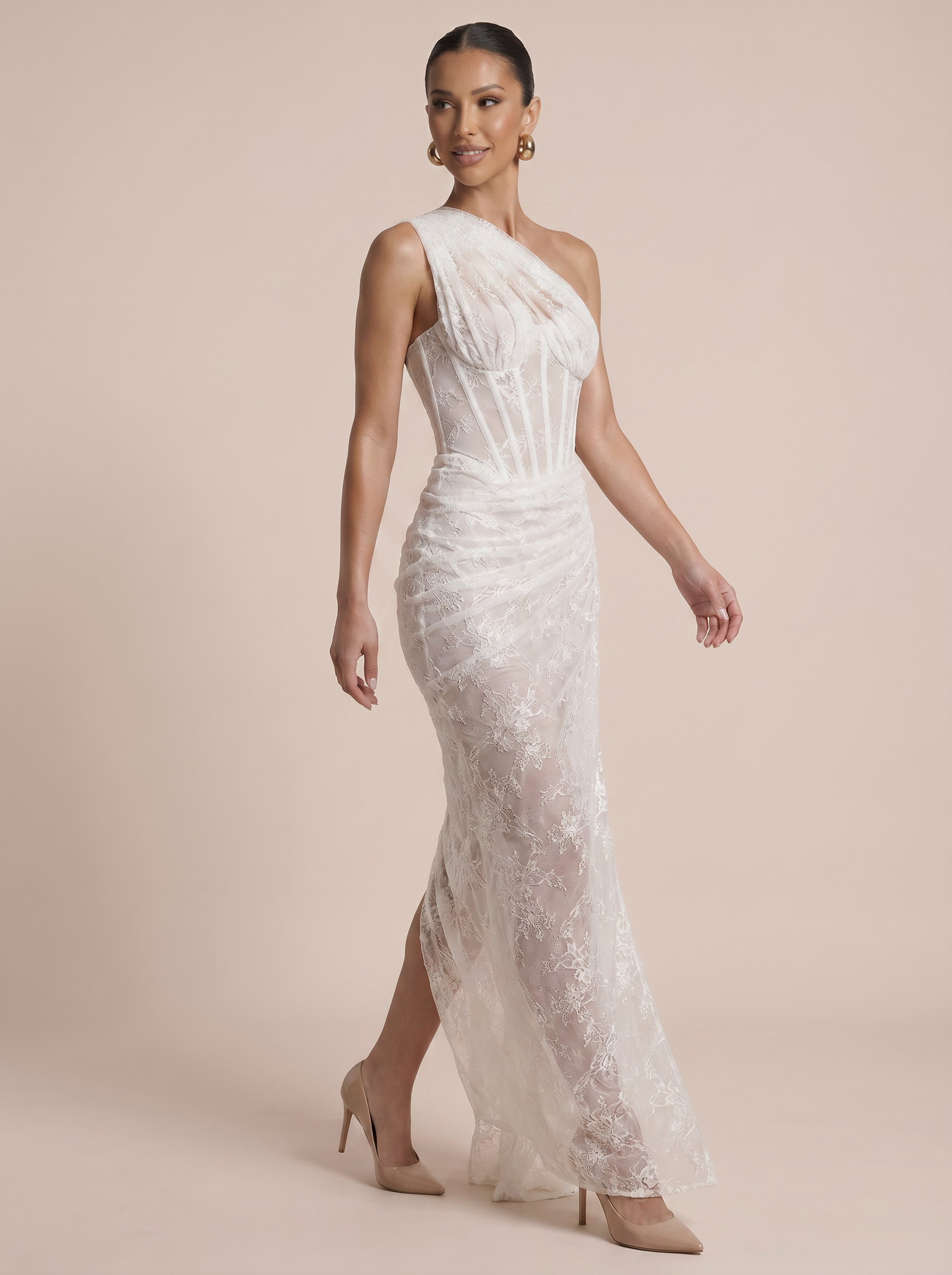 Anna One Shoulder Corset Lace Maxi Dress