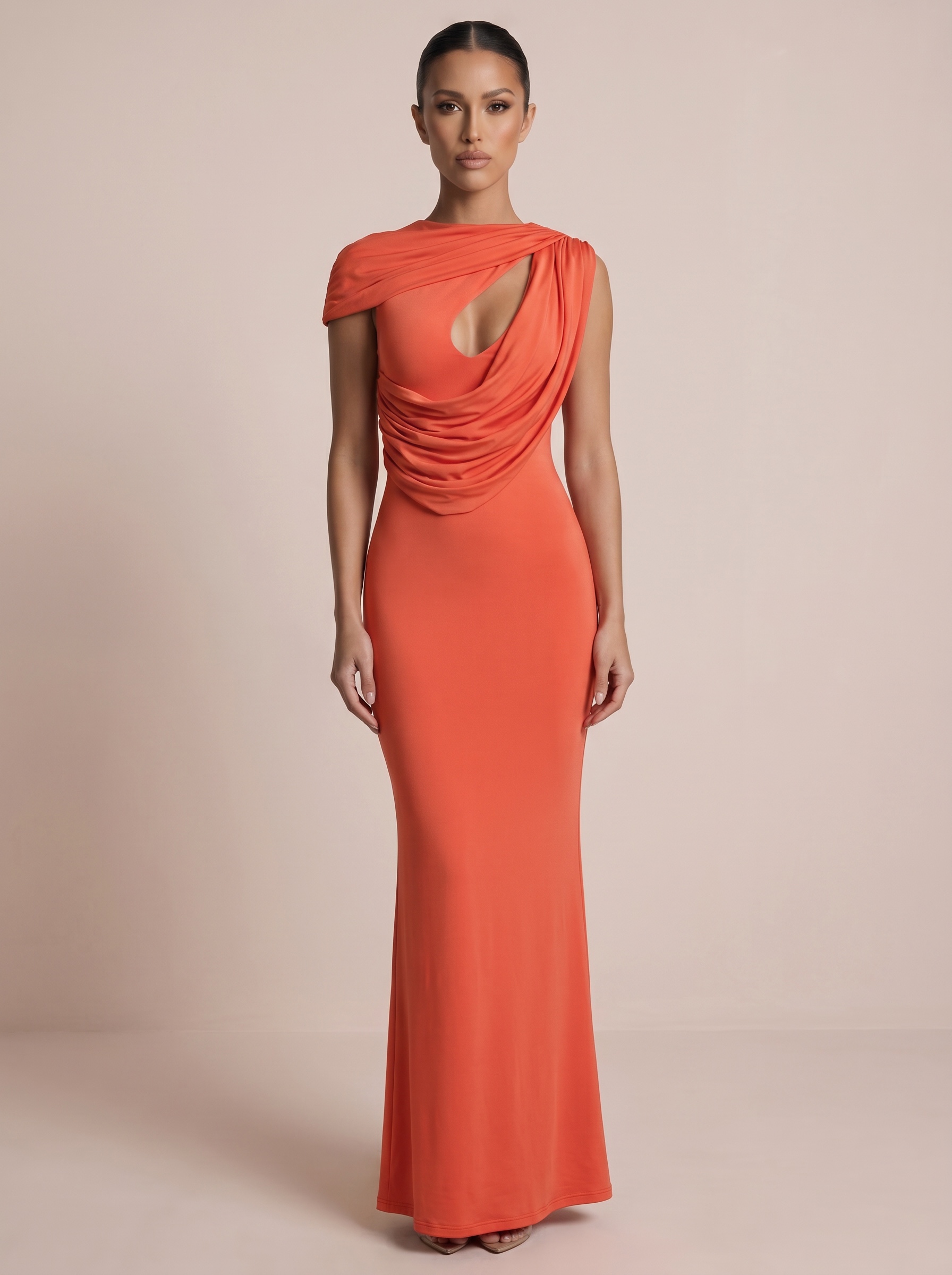 Mozision Cut Out One Shoulder Sexy Maxi Dress Women Elegant Draped Bodycon Evening Gown Club Party Long Formal Cocktail Dress