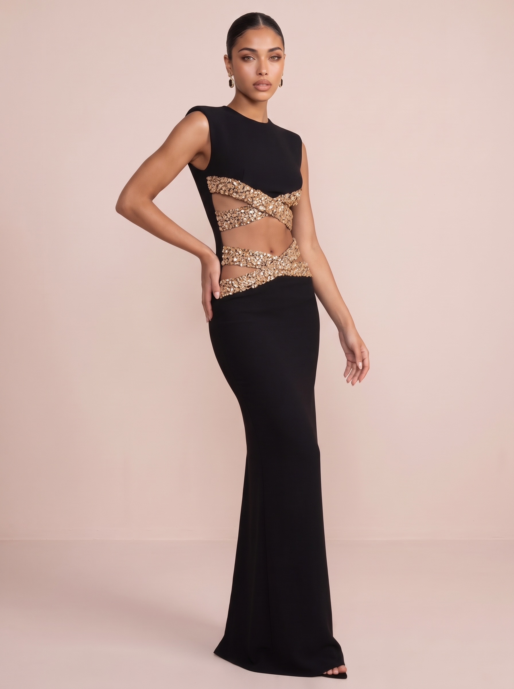 Isabella High-Neck Rhinestone Backless Bodycon Dress