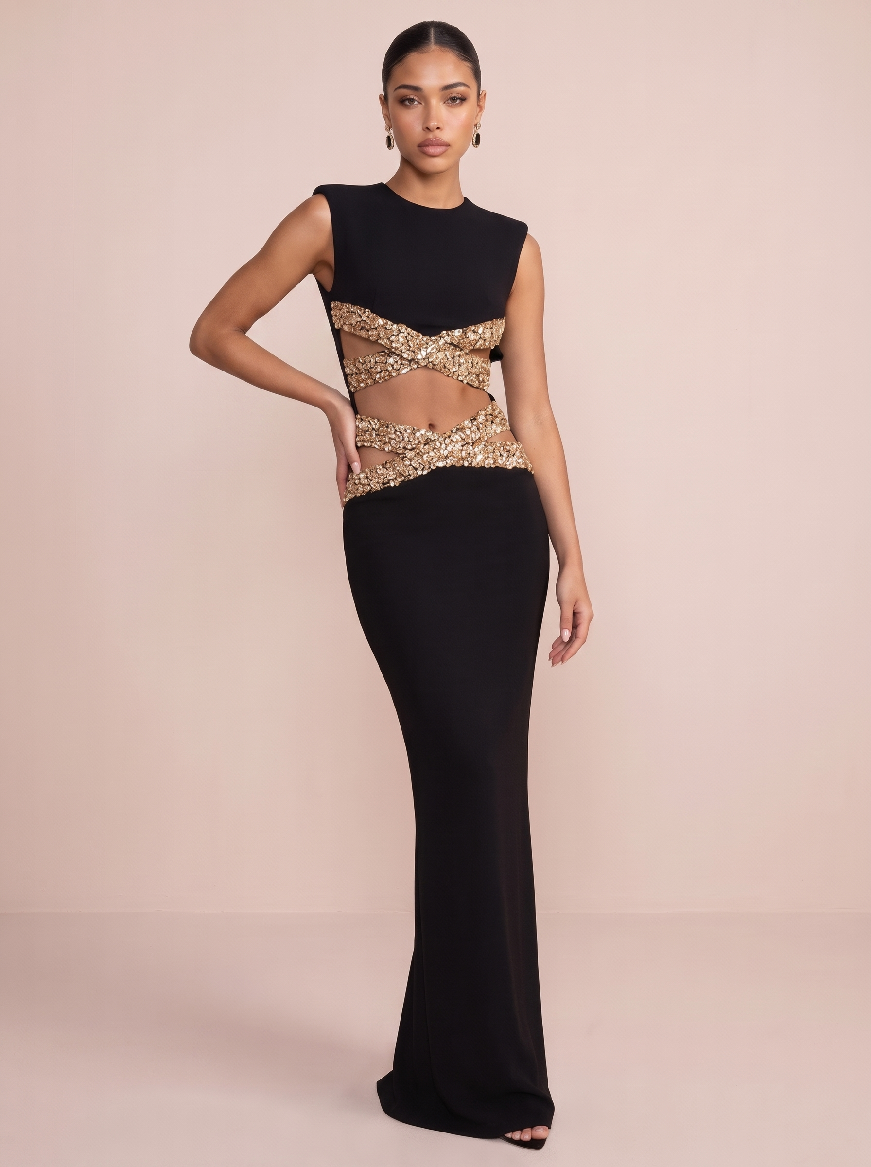 Isabella High-Neck Rhinestone Backless Bodycon Dress