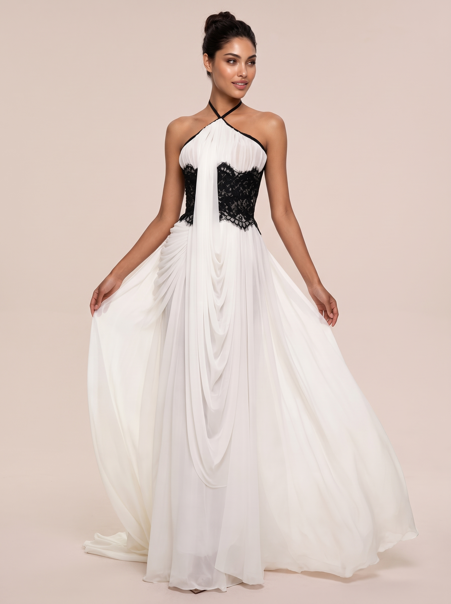 Nicole Halter Lace Sheer Maxi Dress