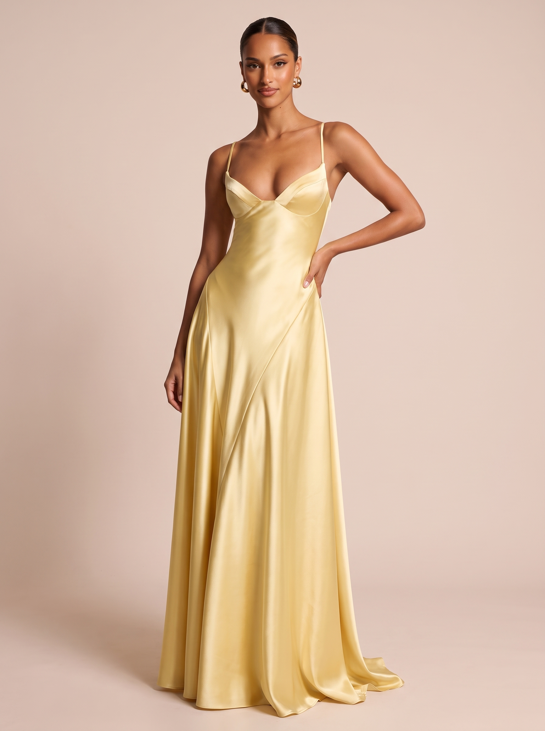 Carmen Deep V-Neck Satin Backless Maxi Dress