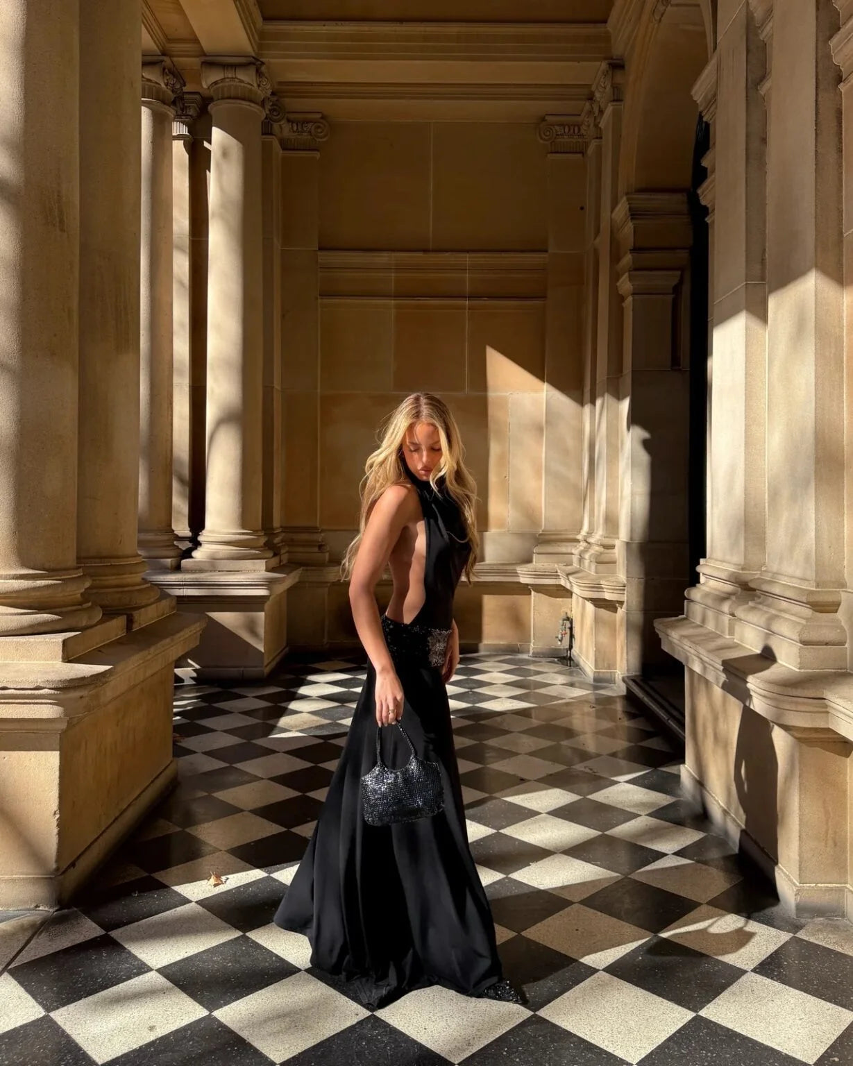 Kiyah Black Backless Sequin Maxi Dress