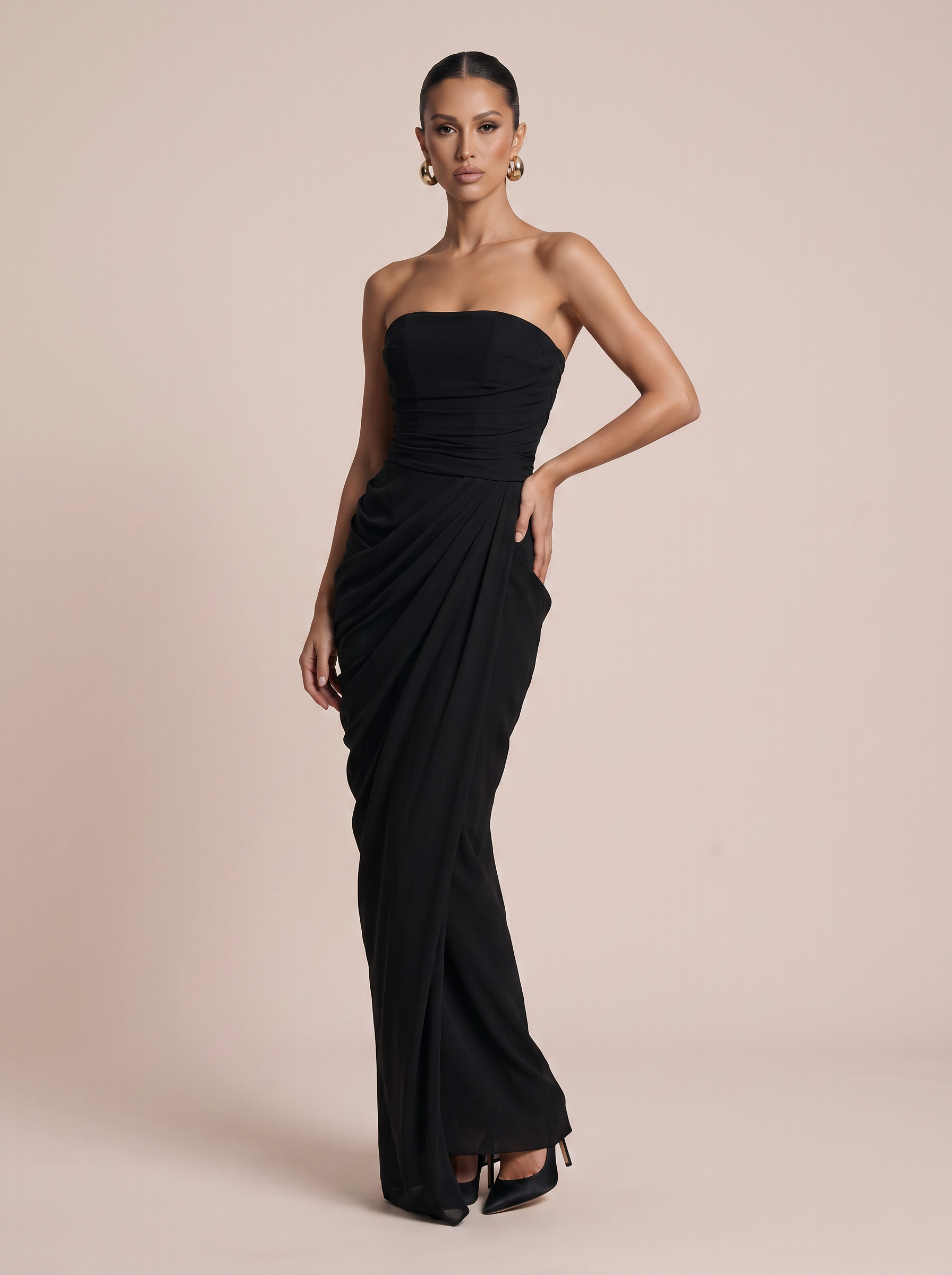 Rhea Strapless Ruched Sleeveless Lace Up Maxi Dress