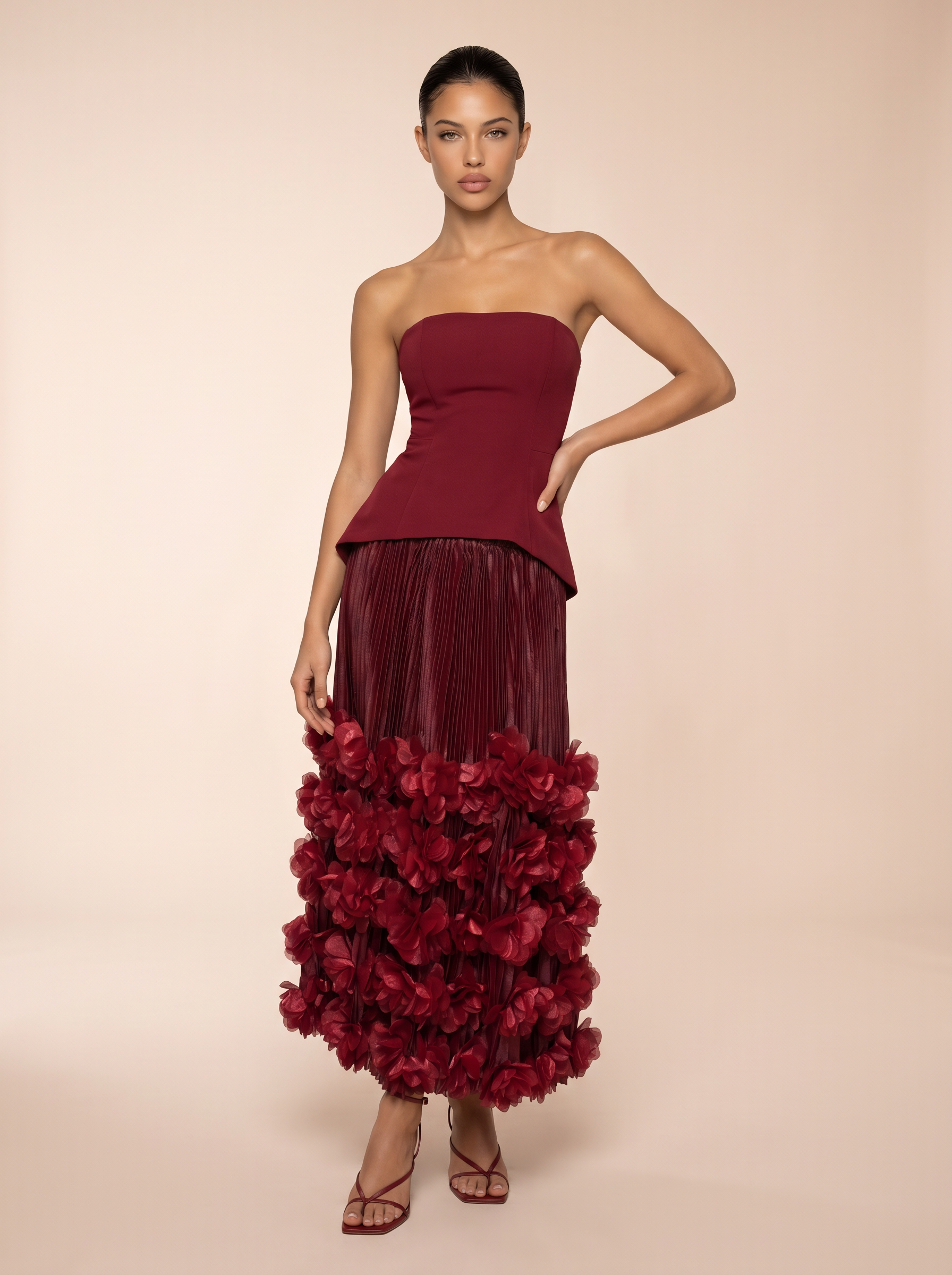 Tania Strapless Floral Pleated Skirt & Top Two-Piece Set