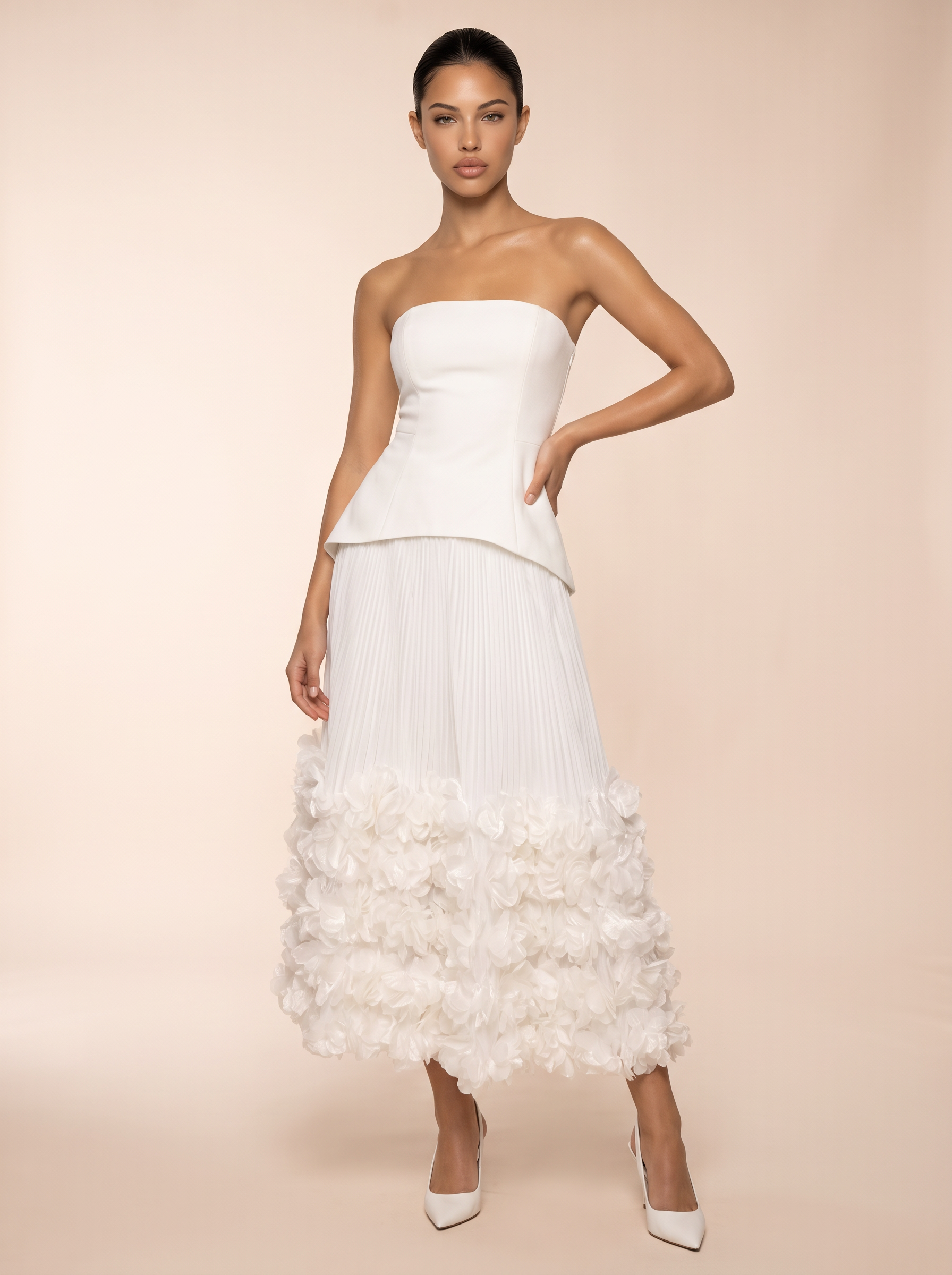 Tania Strapless Floral Pleated Skirt & Top Two-Piece Set