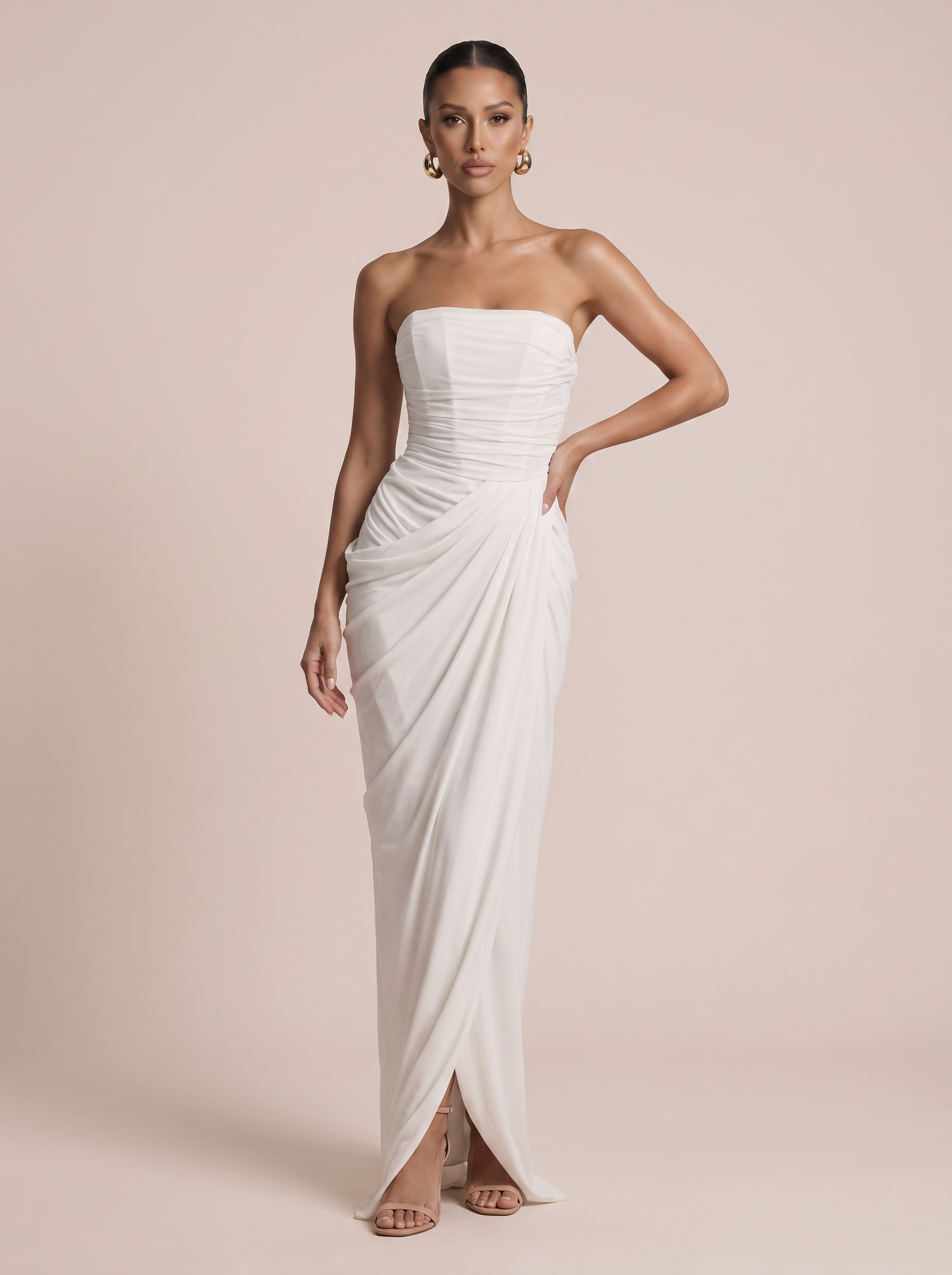 Rhea Strapless Ruched Sleeveless Lace Up Maxi Dress