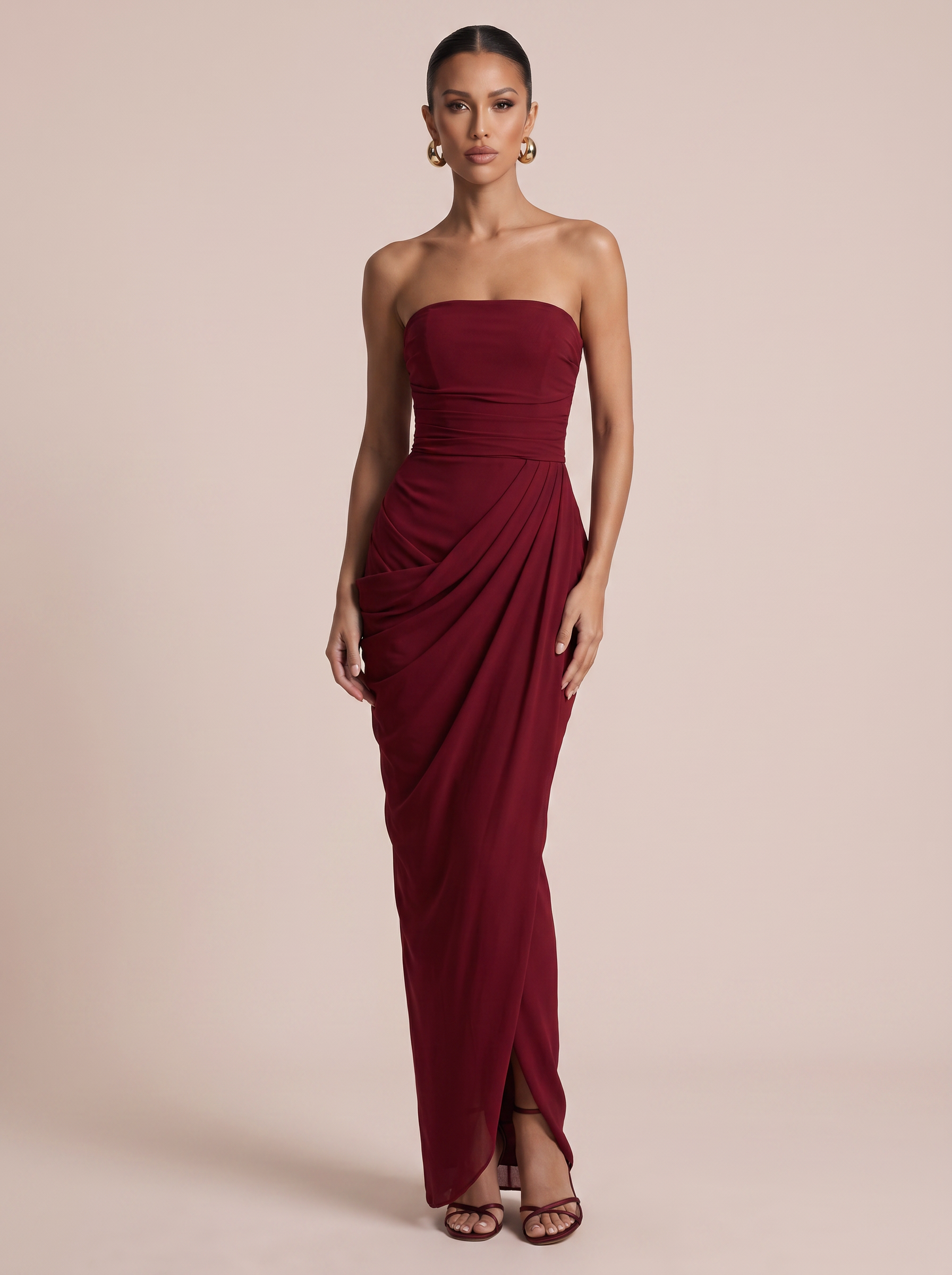 Rhea Strapless Ruched Sleeveless Lace Up Maxi Dress