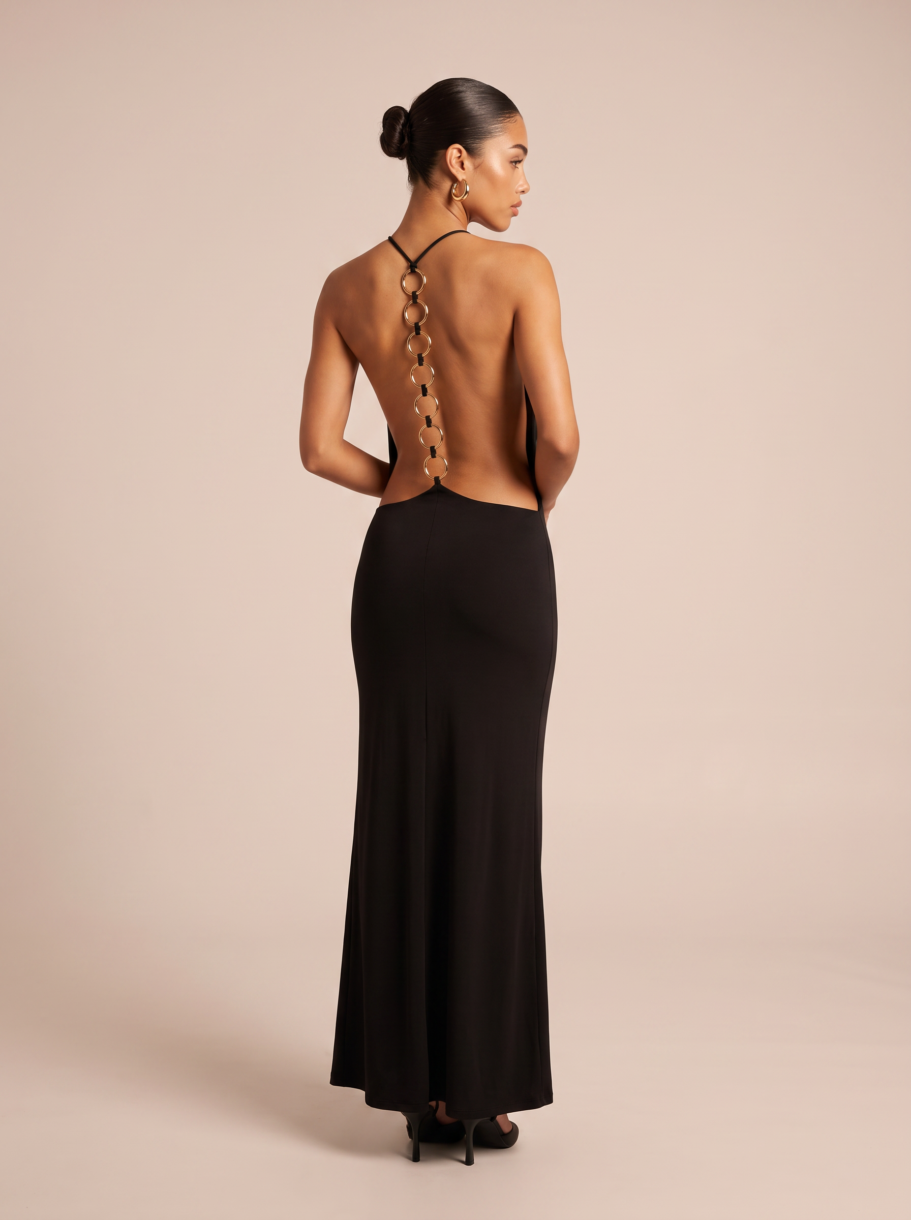 Olea Black Backless Halter Maxi Dress