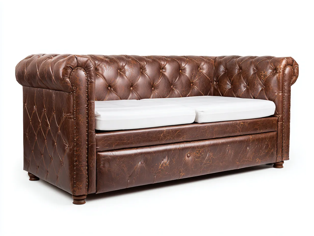 Sofá Cama Chesterfield 220x102x90 cm - marrón cuero y blanco - capitoné clásico para salón-Dozenmidecor