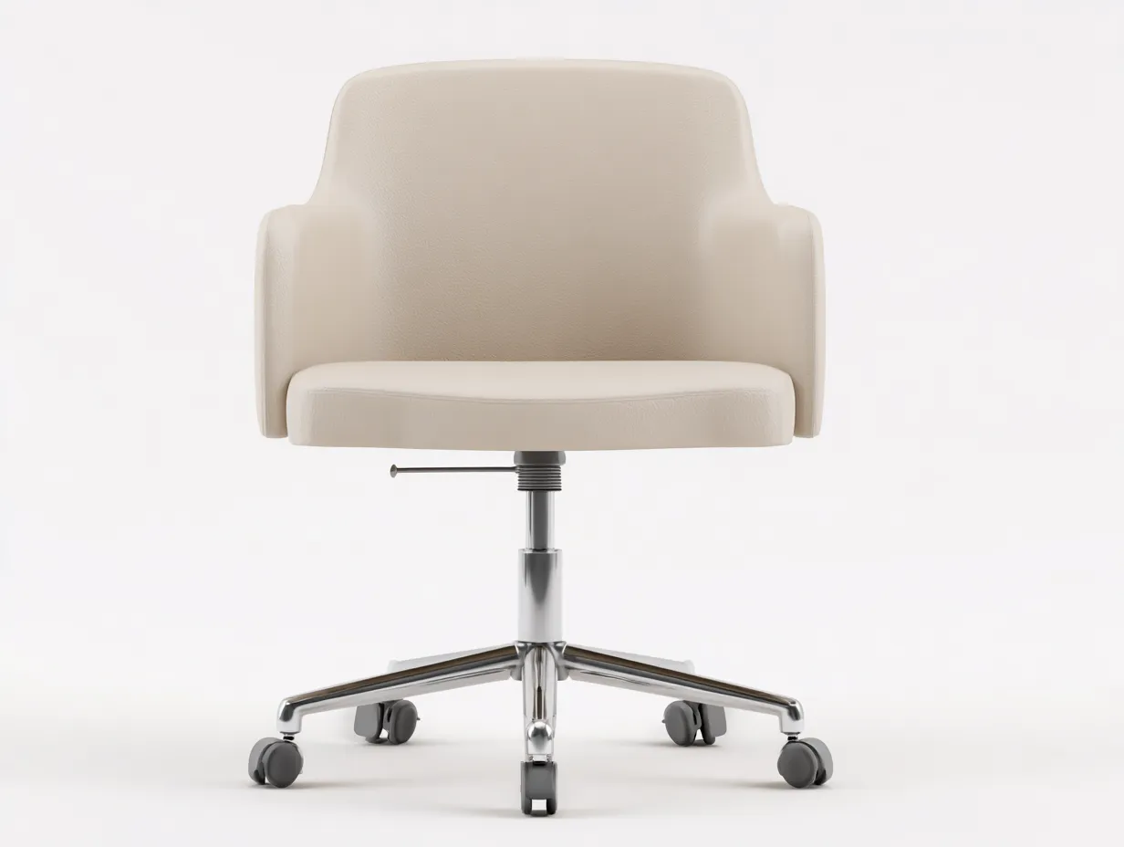 Silla De Oficina de piel 66x68x91 cm - crema y cromado - compacta con ruedas para oficina-Dozenmidecor
