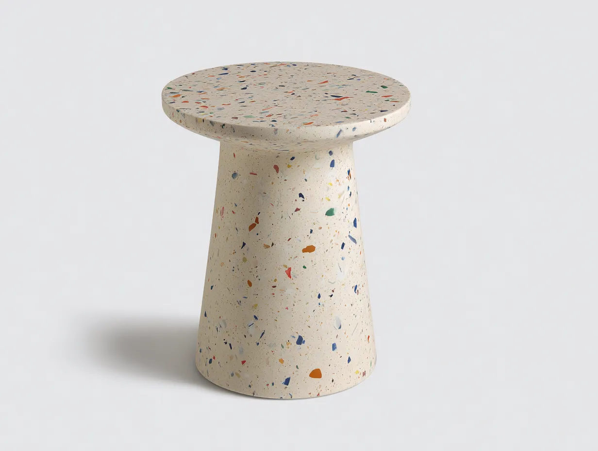 Mesa Auxiliar de terrazo 48x48x55 cm - crema multicolor - base cilíndrica para salón-Dozenmidecor