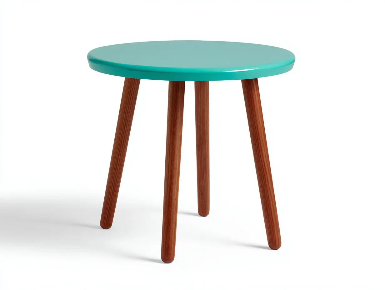 Mesa Auxiliar redonda 46x46x48 cm - turquesa y nogal - patas inclinadas para salón-Dozenmidecor