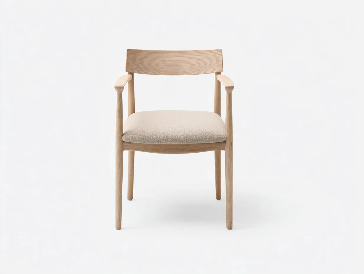Silla De Comedor de madera con brazos 57x55x81 cm - roble cálido y beige - respaldo tapizado-Dozenmidecor