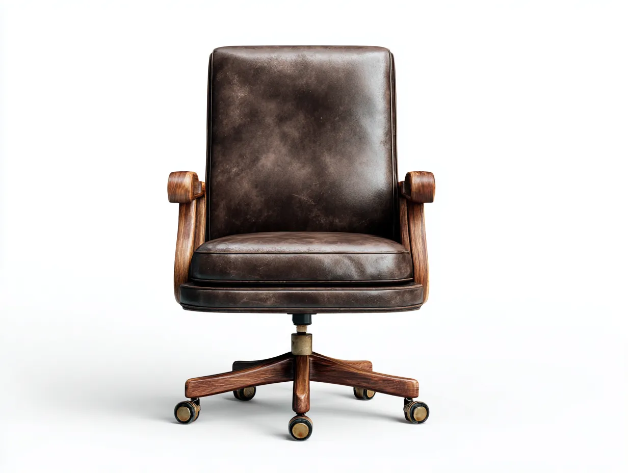 Silla De Oficina de piel 71x76x108 cm - marrón oscuro y madera - giratoria clásica para oficina-Dozenmidecor