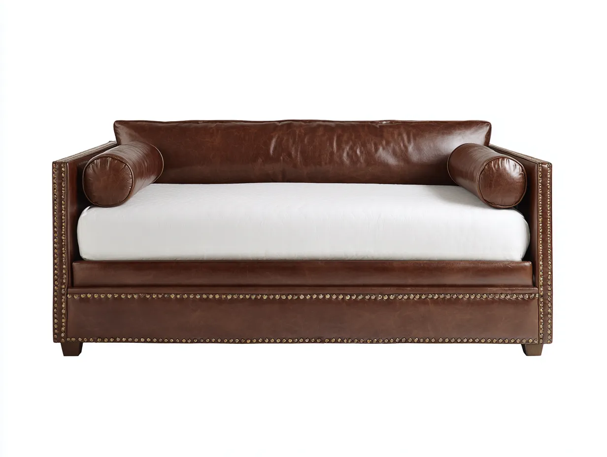 Sofá Cama de cuero sintético 212x97x85 cm - marrón y blanco - estilo clásico para salón-Dozenmidecor