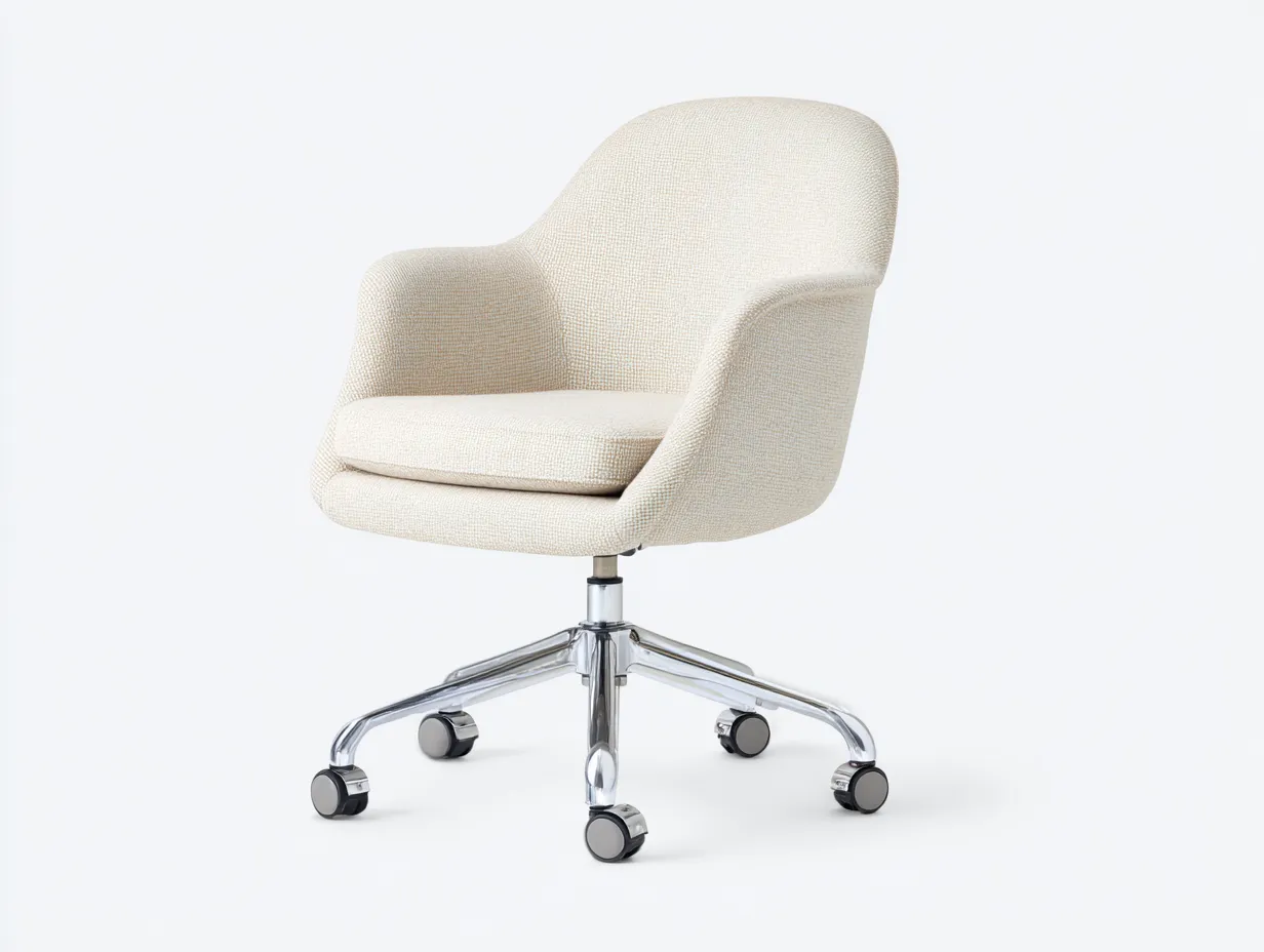 Silla De Oficina tapizada 65x68x88 cm - crema y cromado - asiento envolvente para oficina-Dozenmidecor