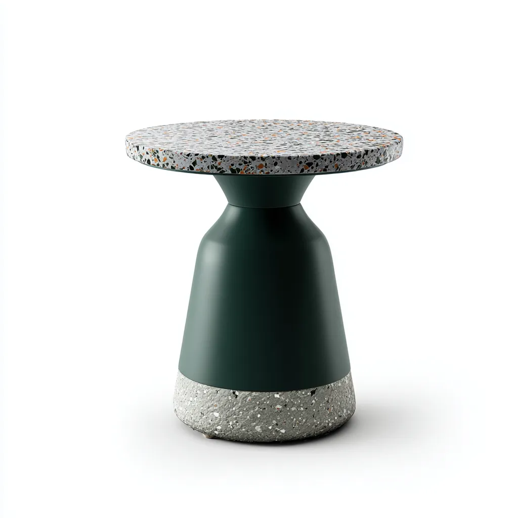 Mesa Auxiliar redonda 55x55x58 cm - verde oscuro y terrazo - base cónica para salón-Dozenmidecor