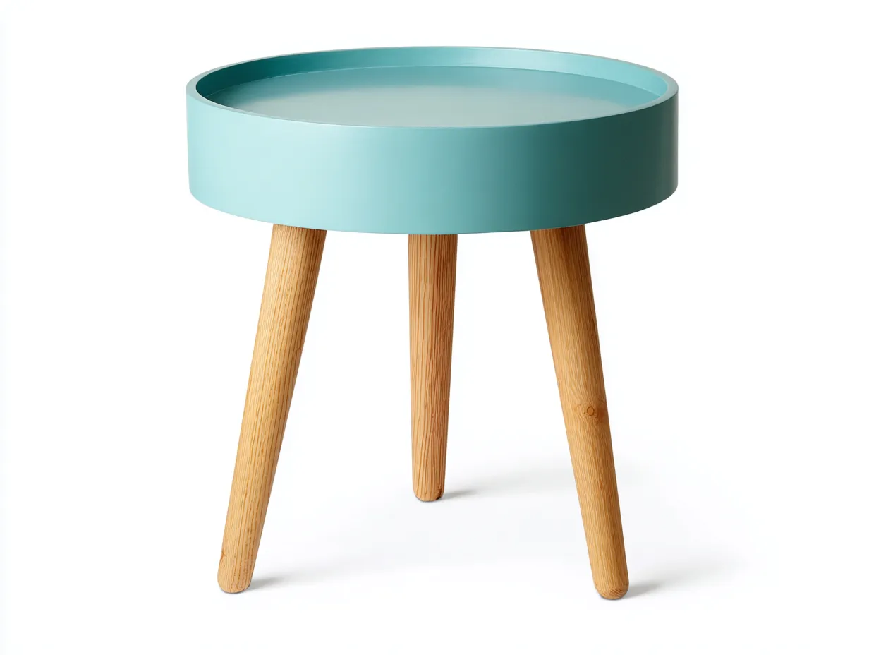 Mesa Auxiliar redonda 47x47x50 cm - azul turquesa claro y madera natural - tablero bandeja para salón-Dozenmidecor