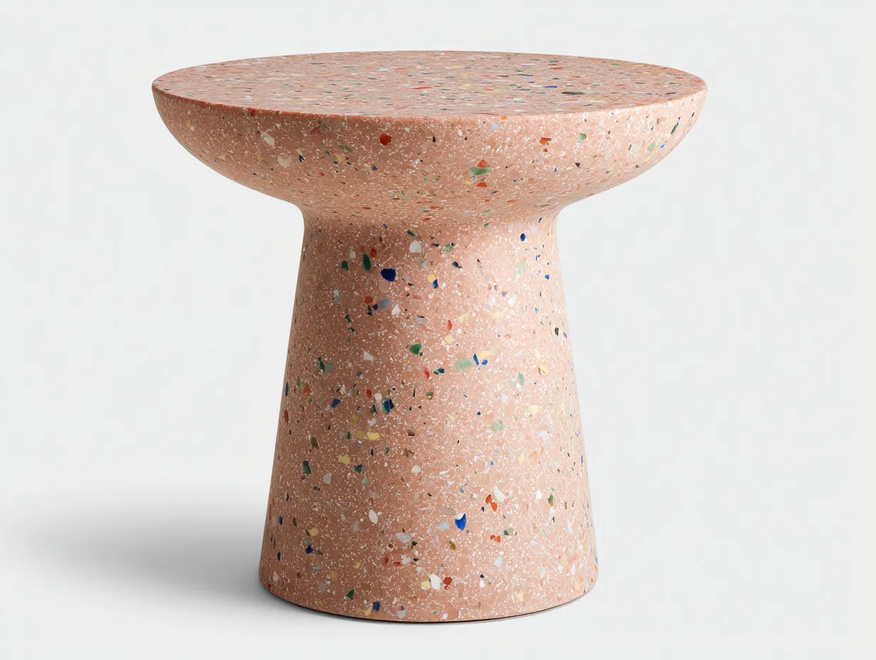 Mesa Auxiliar redonda 52x52x55 cm - terrazo terracota con motas de color - pedestal ancho para salón-Dozenmidecor