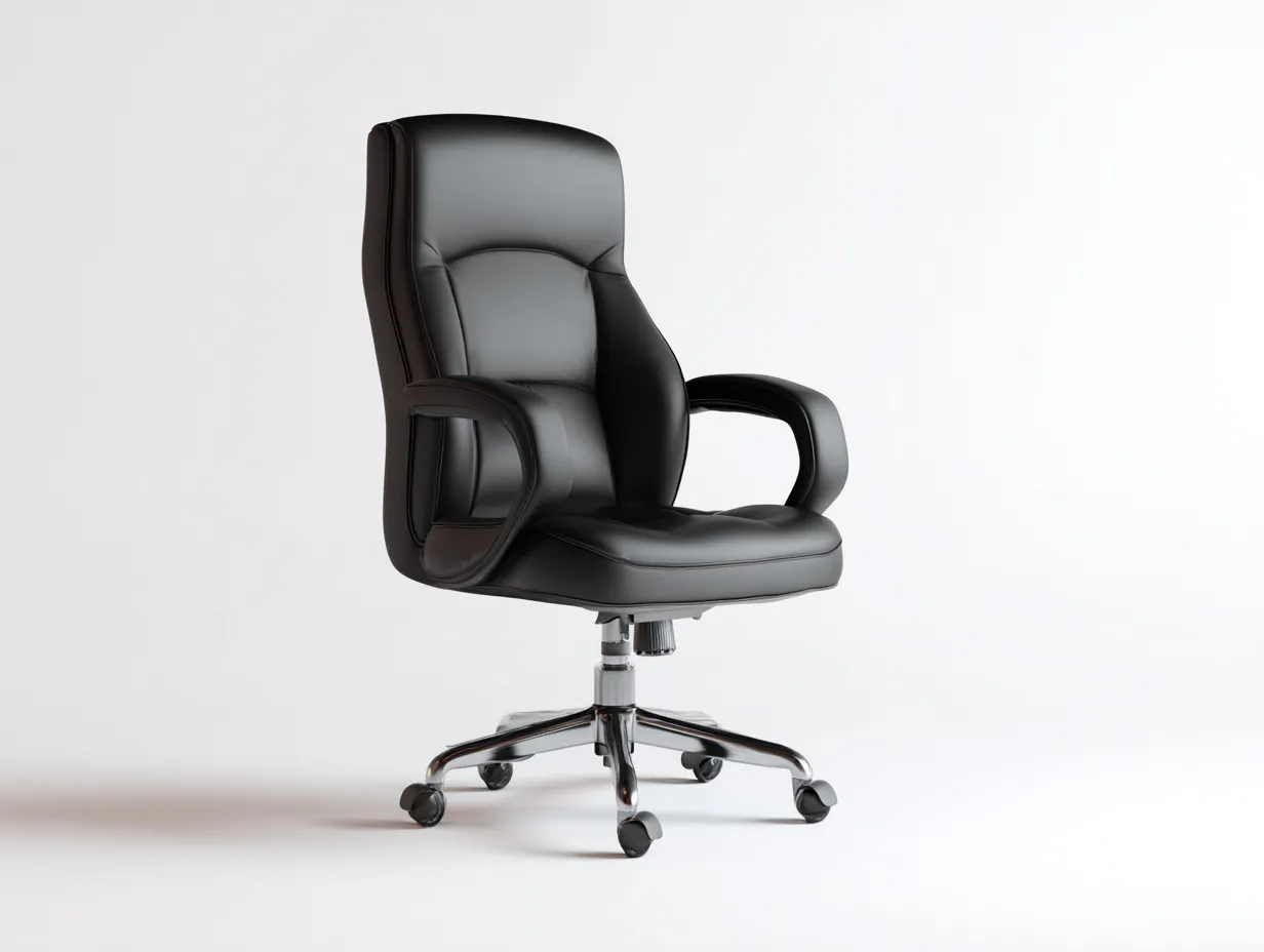 Silla De Oficina de piel sintética 70x74x114 cm - negro y cromado - respaldo alto para oficina-Dozenmidecor