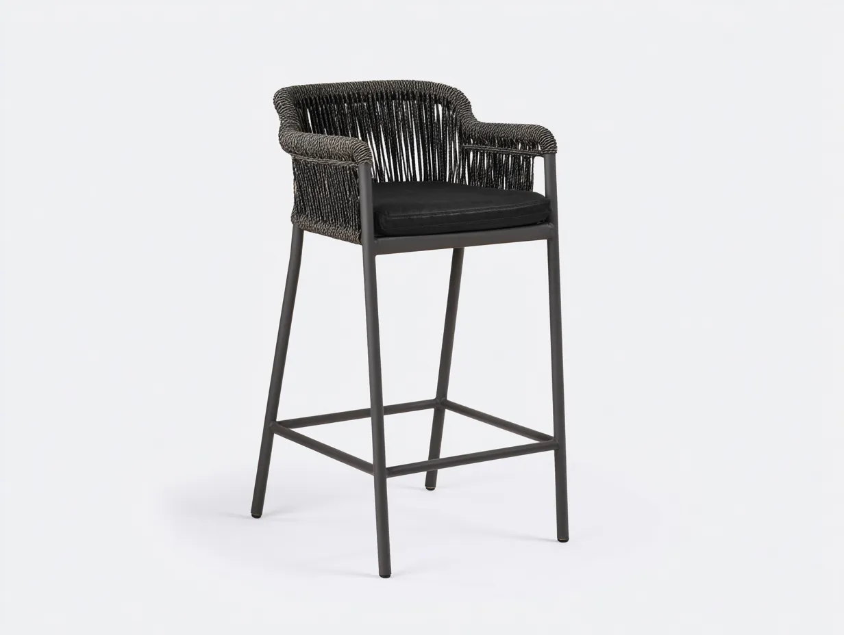 Taburete De Bar de cuerda 57x58x108 cm - negro - asiento acolchado para exterior-Dozenmidecor