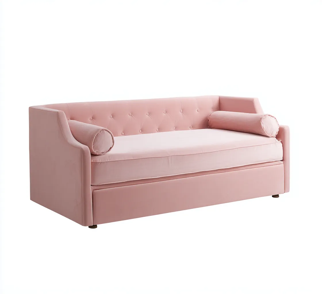 Sofá Cama capitoné 214x98x86 cm - rosa empolvado - respaldo acolchado para salón-Dozenmidecor