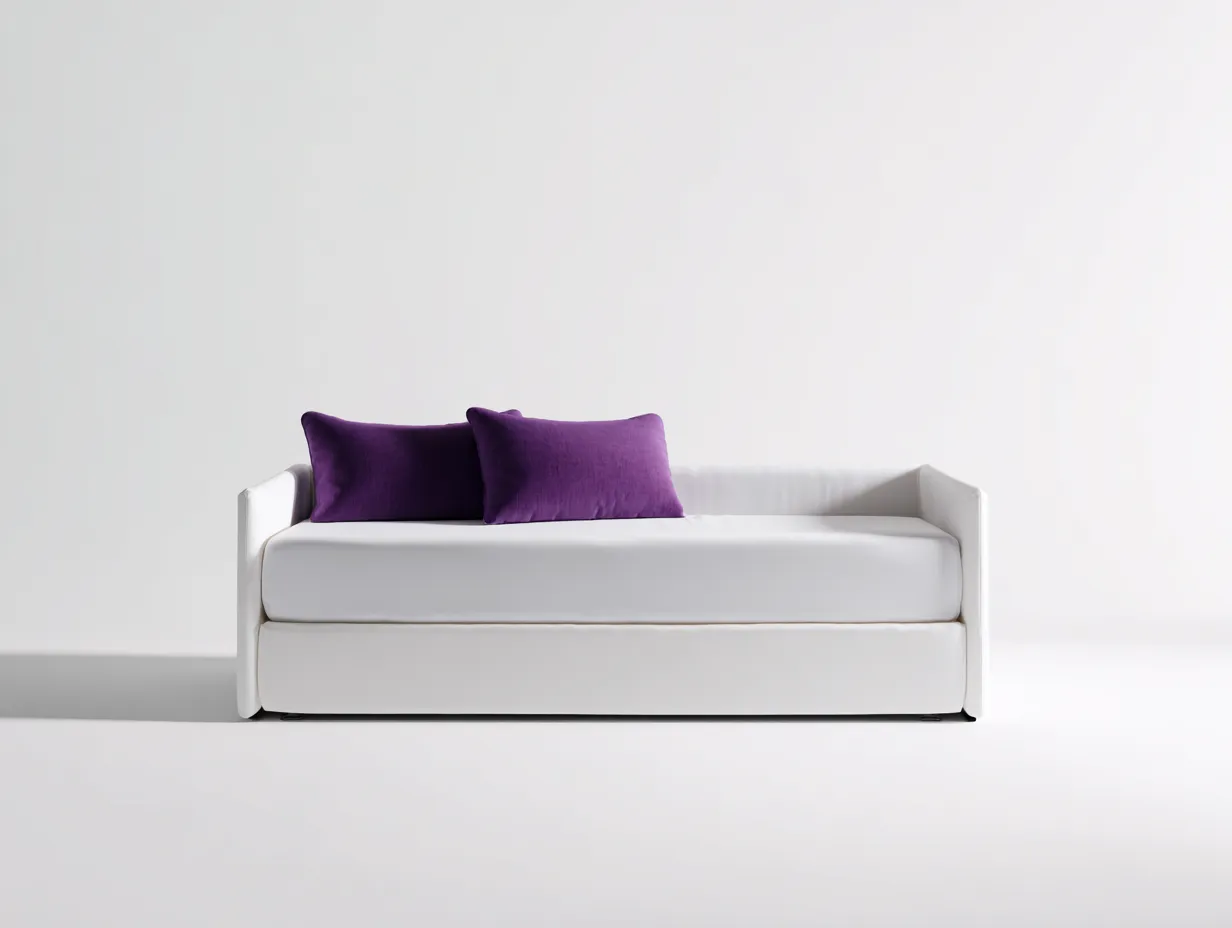 Sofá Cama compacto 198x92x78 cm - blanco y morado - estilo minimalista para salón-Dozenmidecor