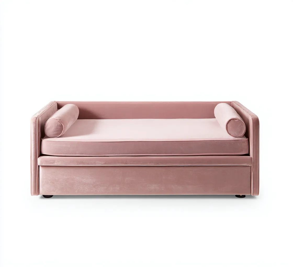 Sofá Cama de terciopelo 210x96x84 cm - rosa claro - brazos rectos para salón-Dozenmidecor