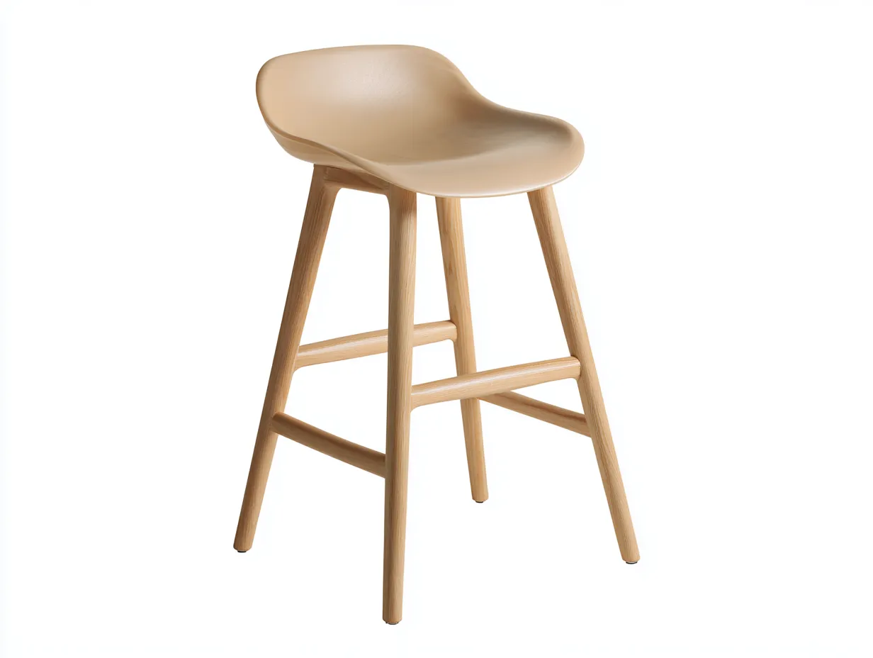 Taburete De Bar con asiento curvo 47x50x104 cm - beige arena y madera natural - estilo nórdico para exterior-Dozenmidecor
