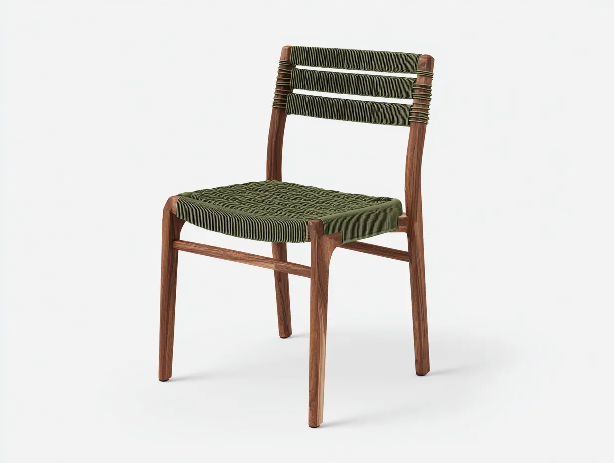 Silla De Comedor de madera con tejido 51x53x80 cm - madera natural y verde oliva - respaldo envolvente-Dozenmidecor