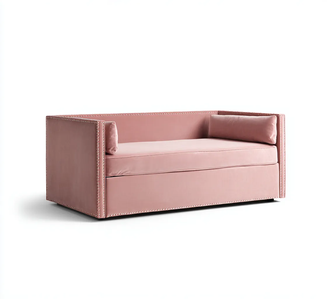 Sofá Cama tapizado 208x95x83 cm - rosa palo - diseño con borde decorativo para salón-Dozenmidecor