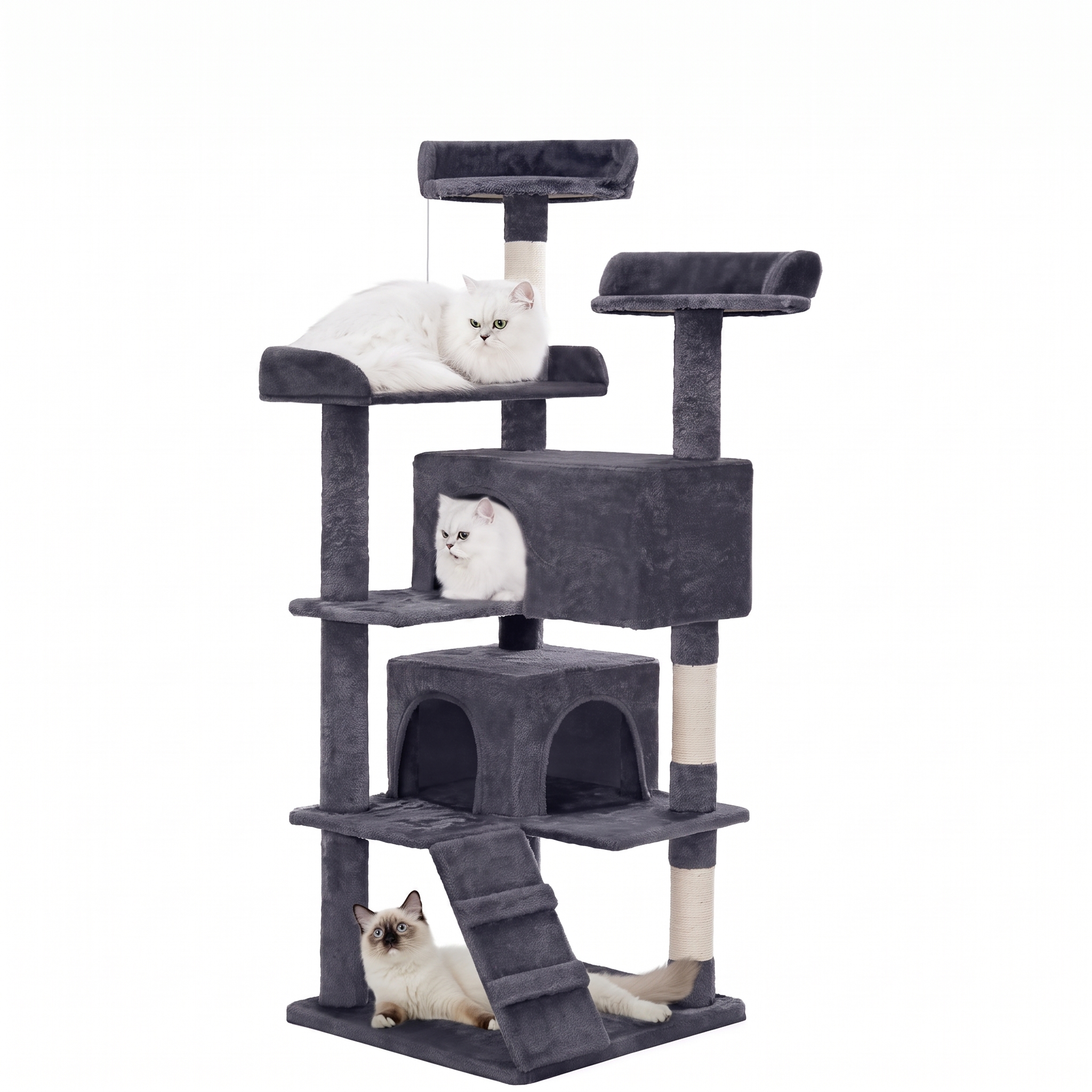 Indoor/Outdoor Cat Climbing Frames & Multi-Level Cat Trees 2 Play Centers Scratching Post Modern Gray Wood Design