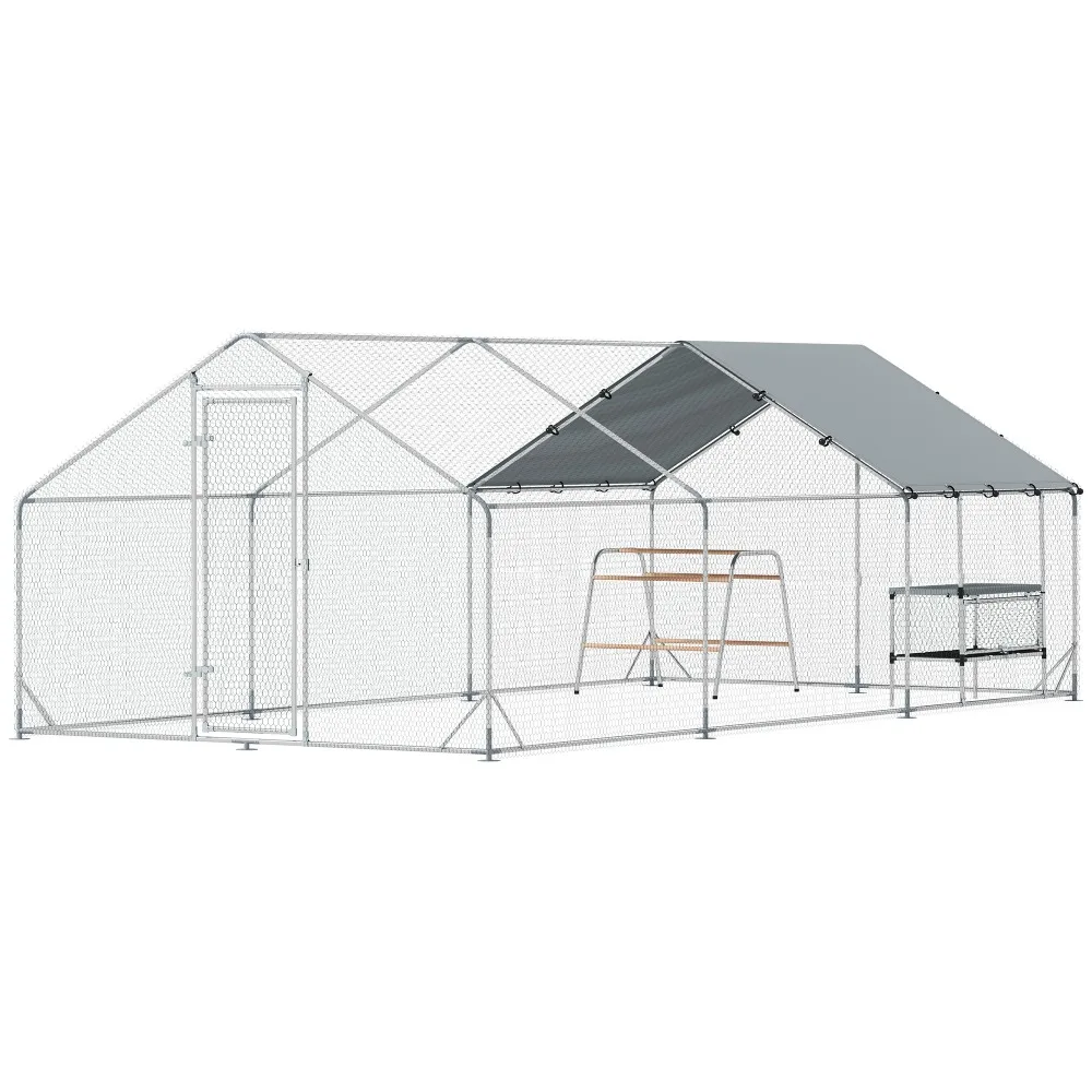 Heavy Duty Metal Chicken Coop with Rainproof Cover, Outdoor Poultry Cage with Roosting Perch & Feeder Stand – Large Walk-in Pen for Chickens, Ducks, Rabbits – Secure Locking Door, Ground Stakes Included