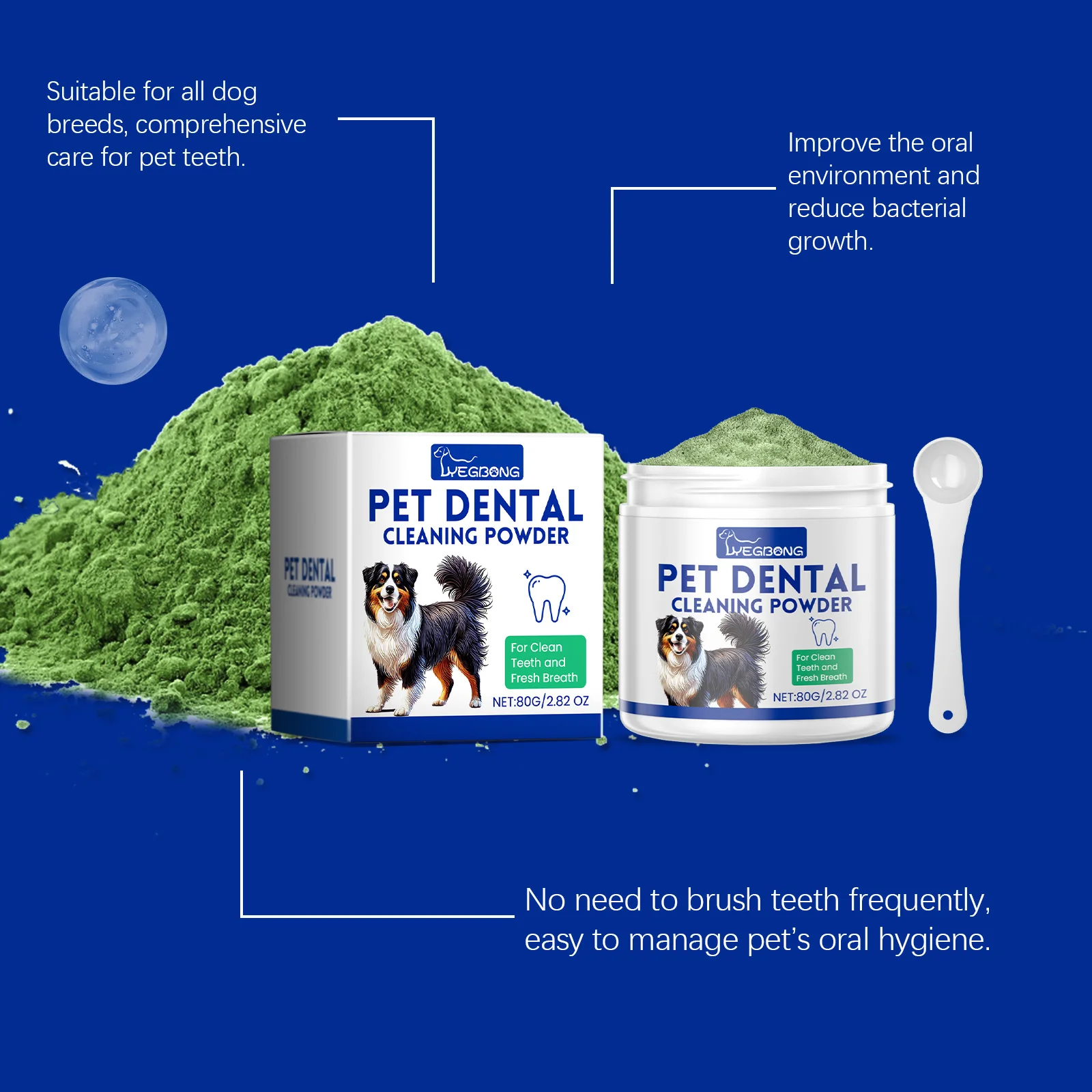 Pet Dental Powder  Dog Breath Freshener Teeth Cleaning 80g Natural Herbal Blend