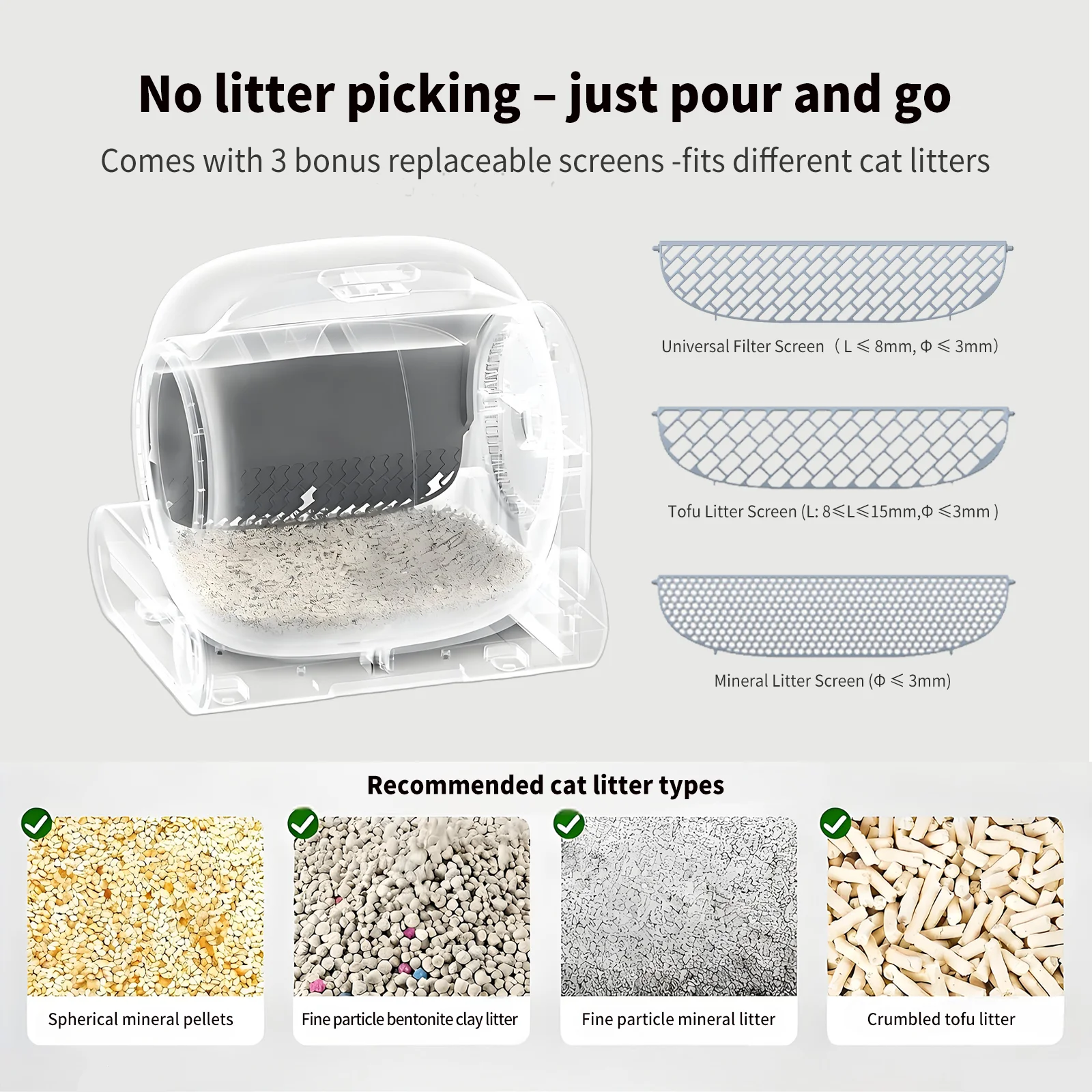 65L Automatic Smart Cat Litter Box Self-Cleaning Odor Remover for Indoor Cats