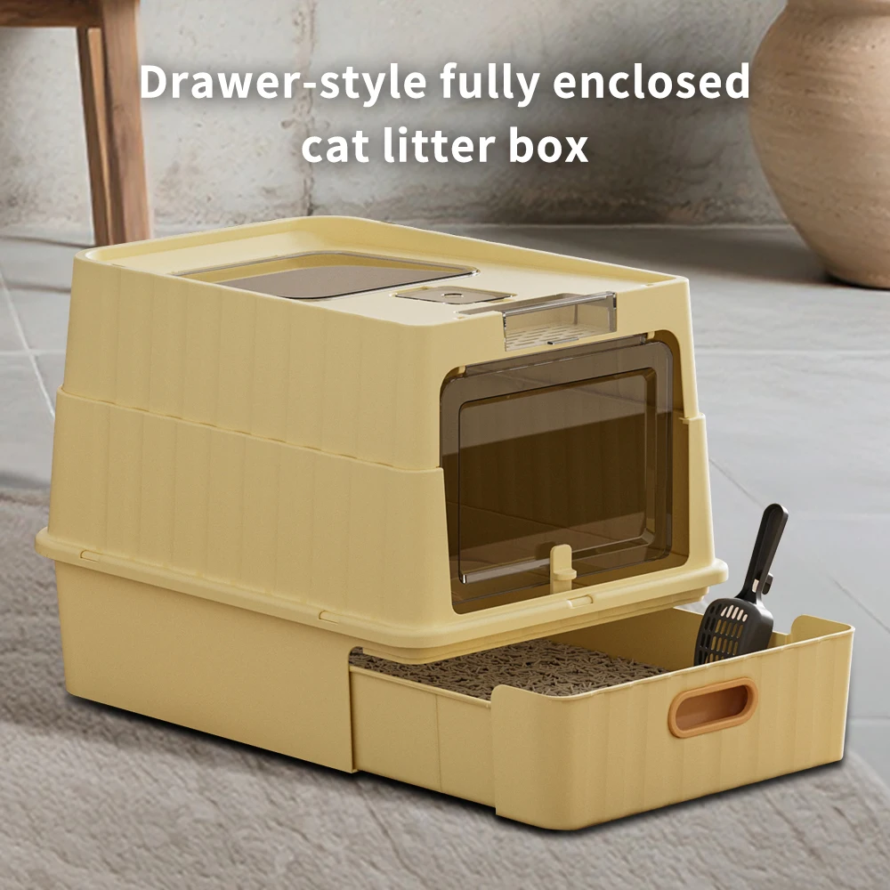 Drawer Style Fully Enclosed Cat Litter Box Easy Clean Pull Out Tray Cat Toilet
