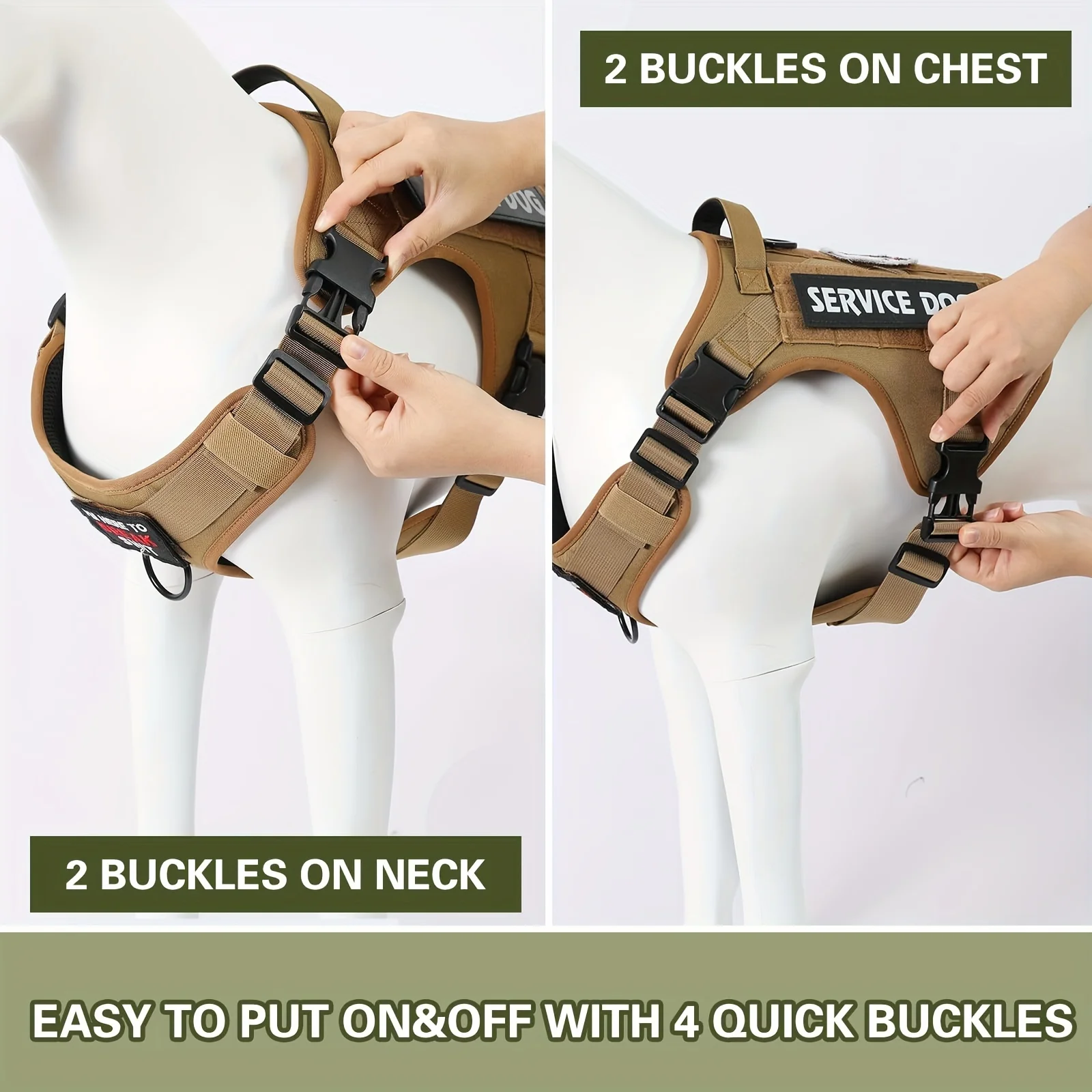 Tactical Dog Harness for Dogs Heavy Duty No Pull Harness with Handle Adjustable Reflective Pet Vest