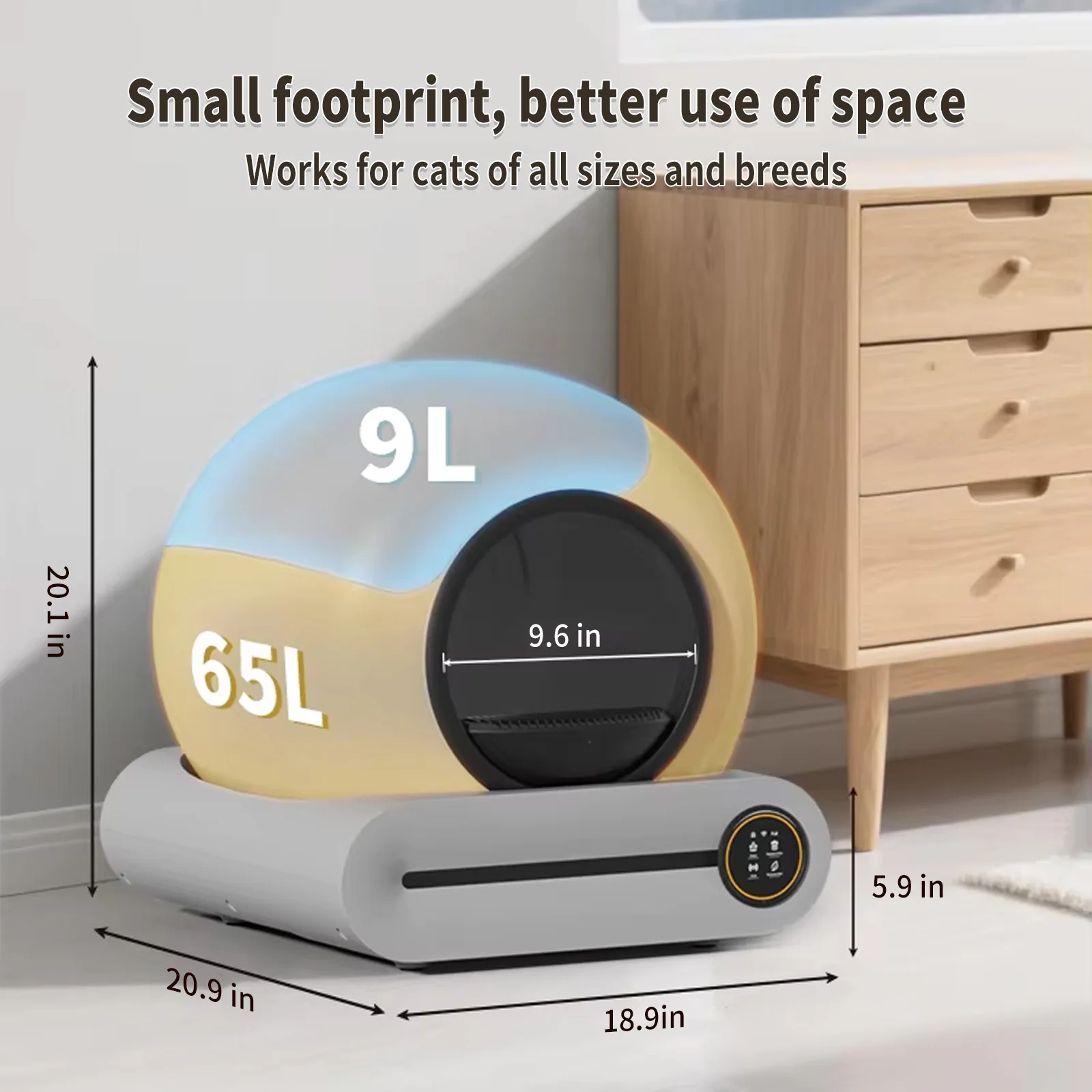 65L Automatic Smart Cat Litter Box Self-Cleaning Odor Remover for Indoor Cats