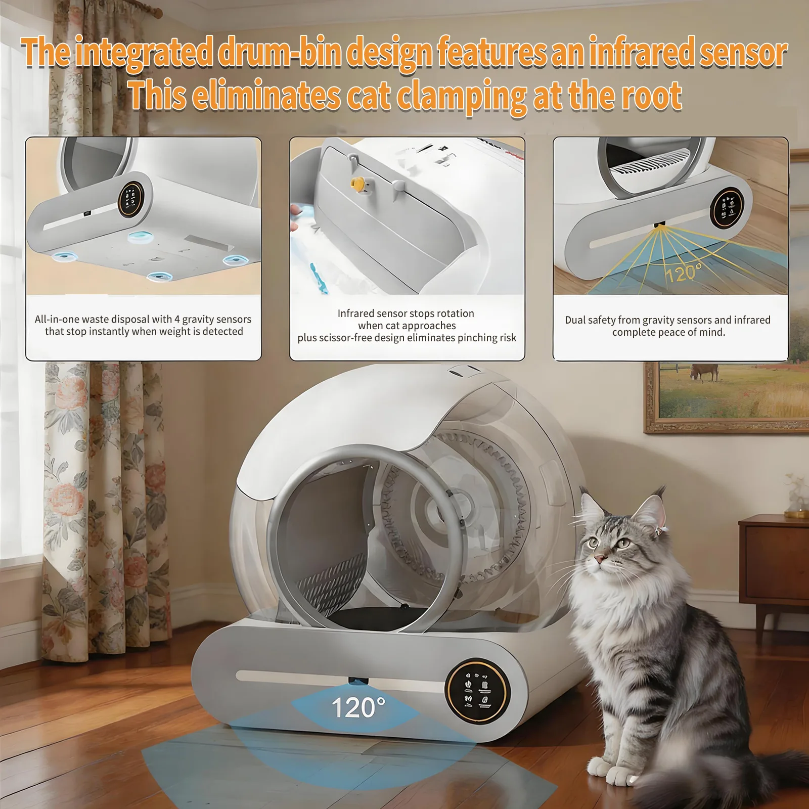 65L Automatic Smart Cat Litter Box Self-Cleaning Odor Remover for Indoor Cats