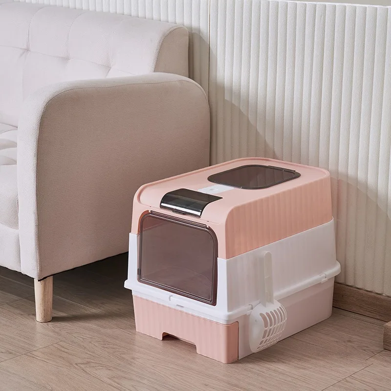 Cat Litter Boxes Oversized Drawer Type Fully Enclosed Anti-splash UV PP Square Large Space Cat Toilet Pet Supplies
