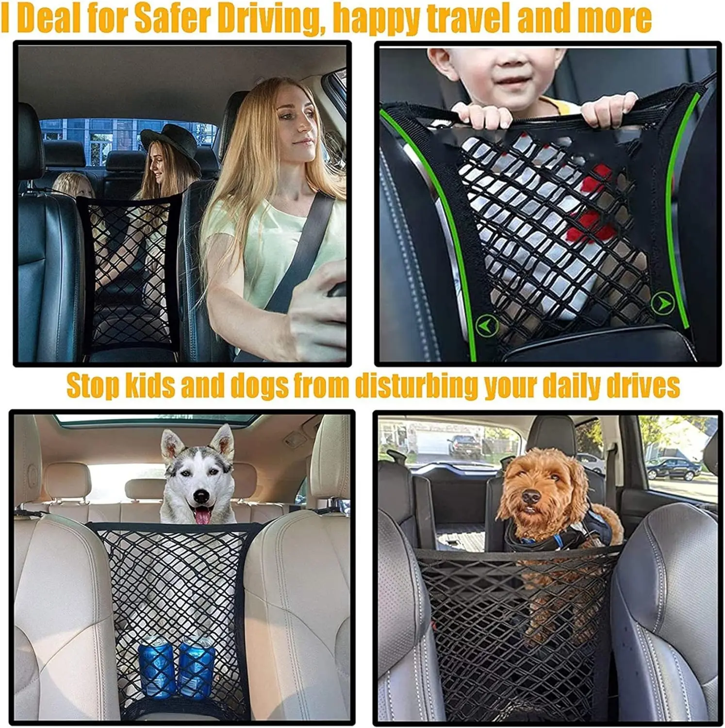 Dog Car Net Barrier Pet Barrier with Auto Safety Mesh Organizer